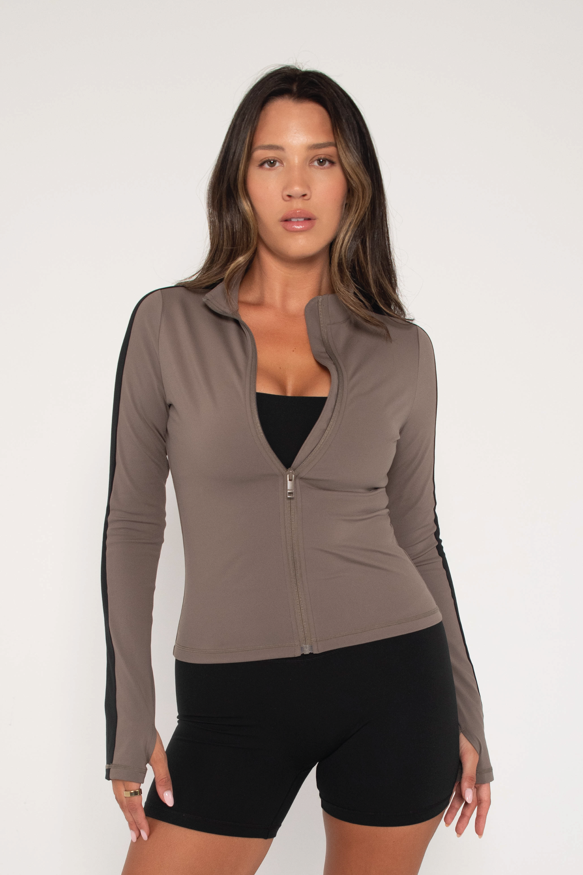 Two Toned Fitted Jacket Walnut