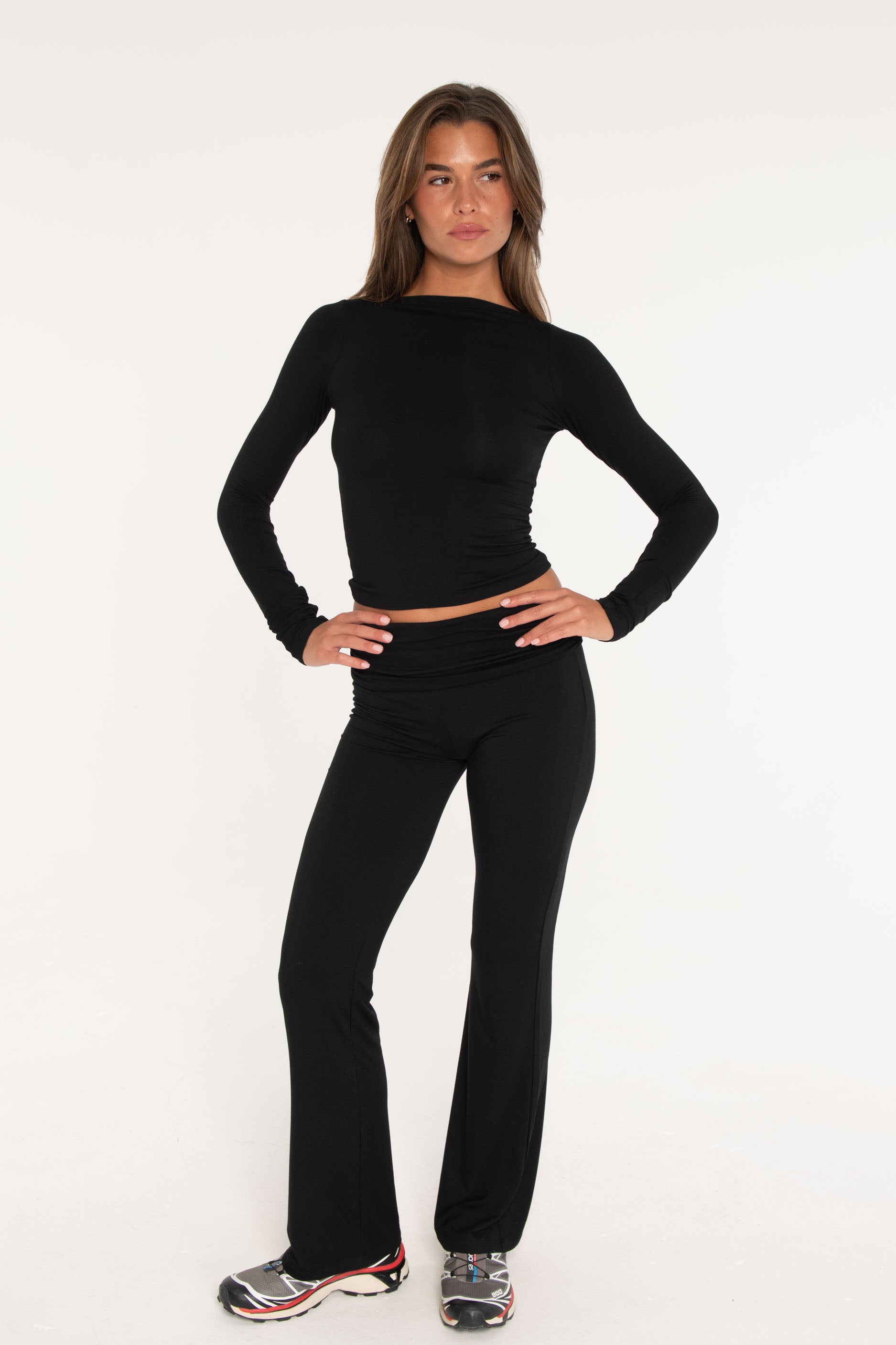 Boat Neck Long Sleeve Black
