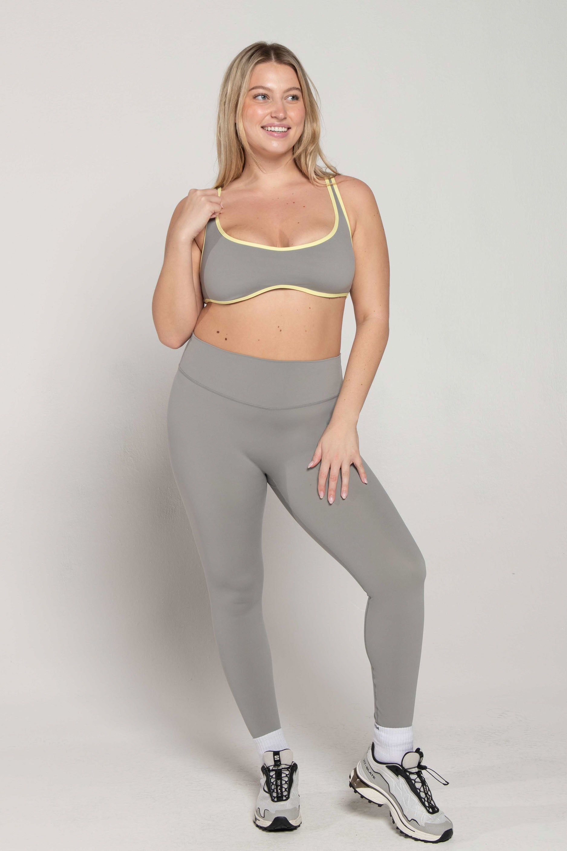 Curved Hem Bra Slate/Lemon