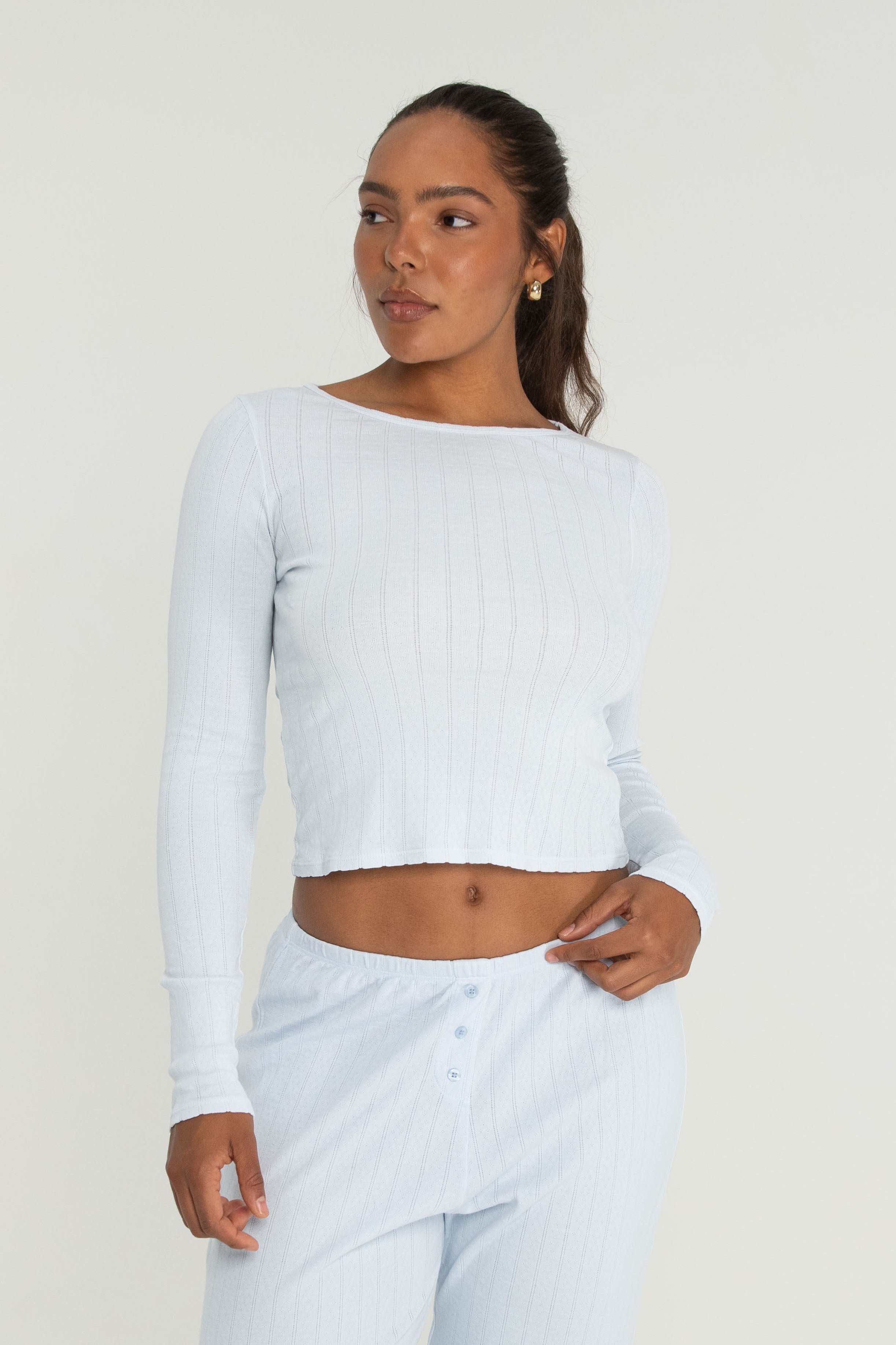 Pointelle Long Sleeve Baby Blue