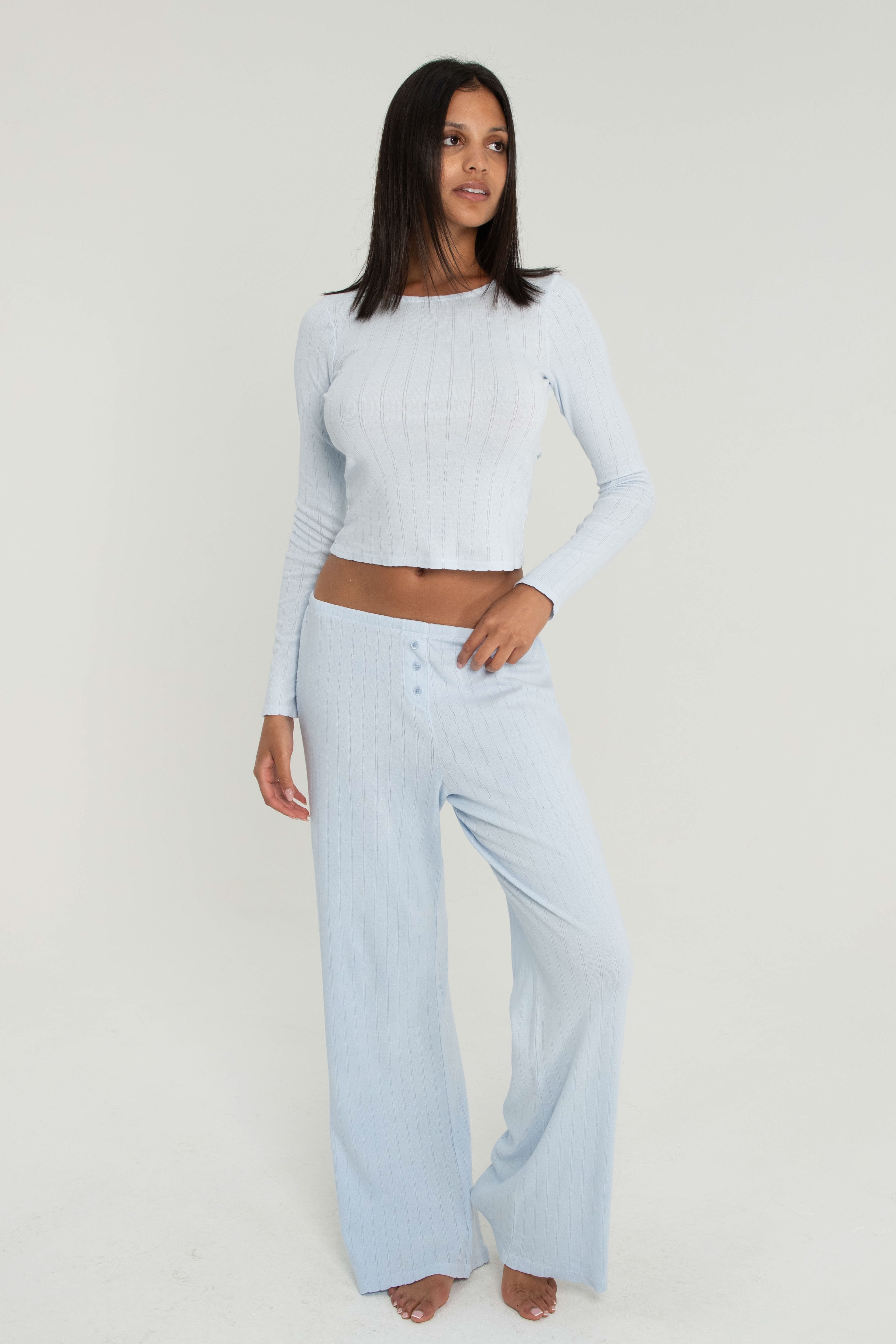 Pointelle Long Sleeve Baby Blue