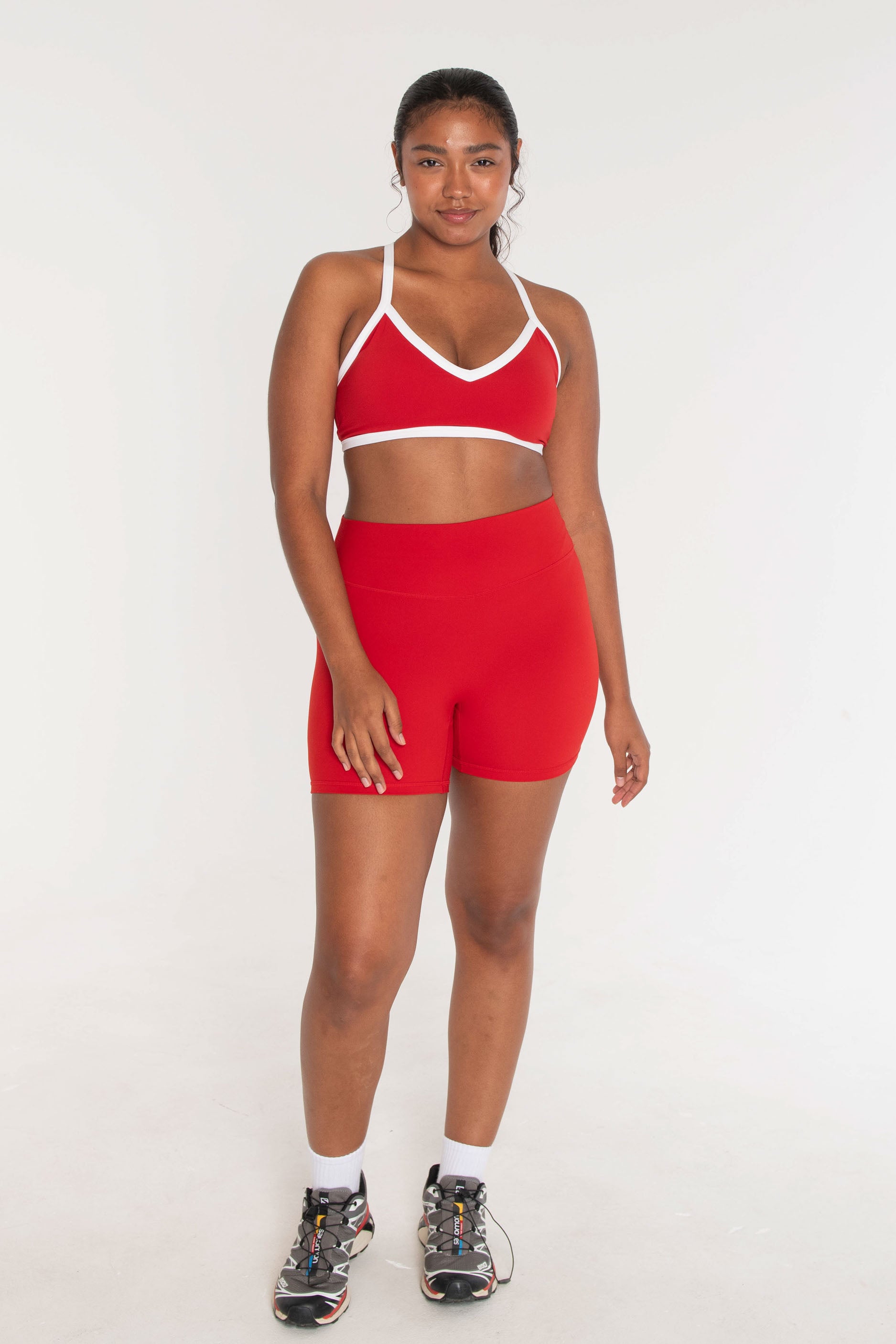 V Neck Bra Cherry/White