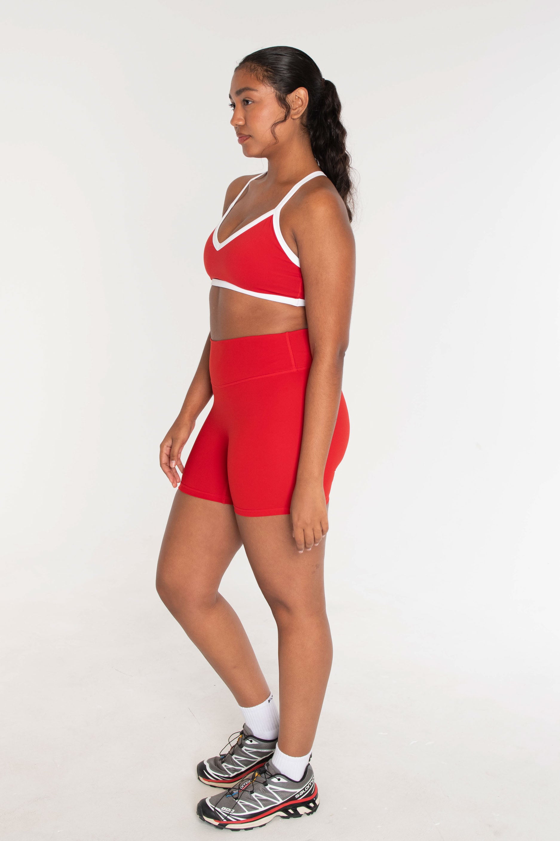 V Neck Bra Cherry/White