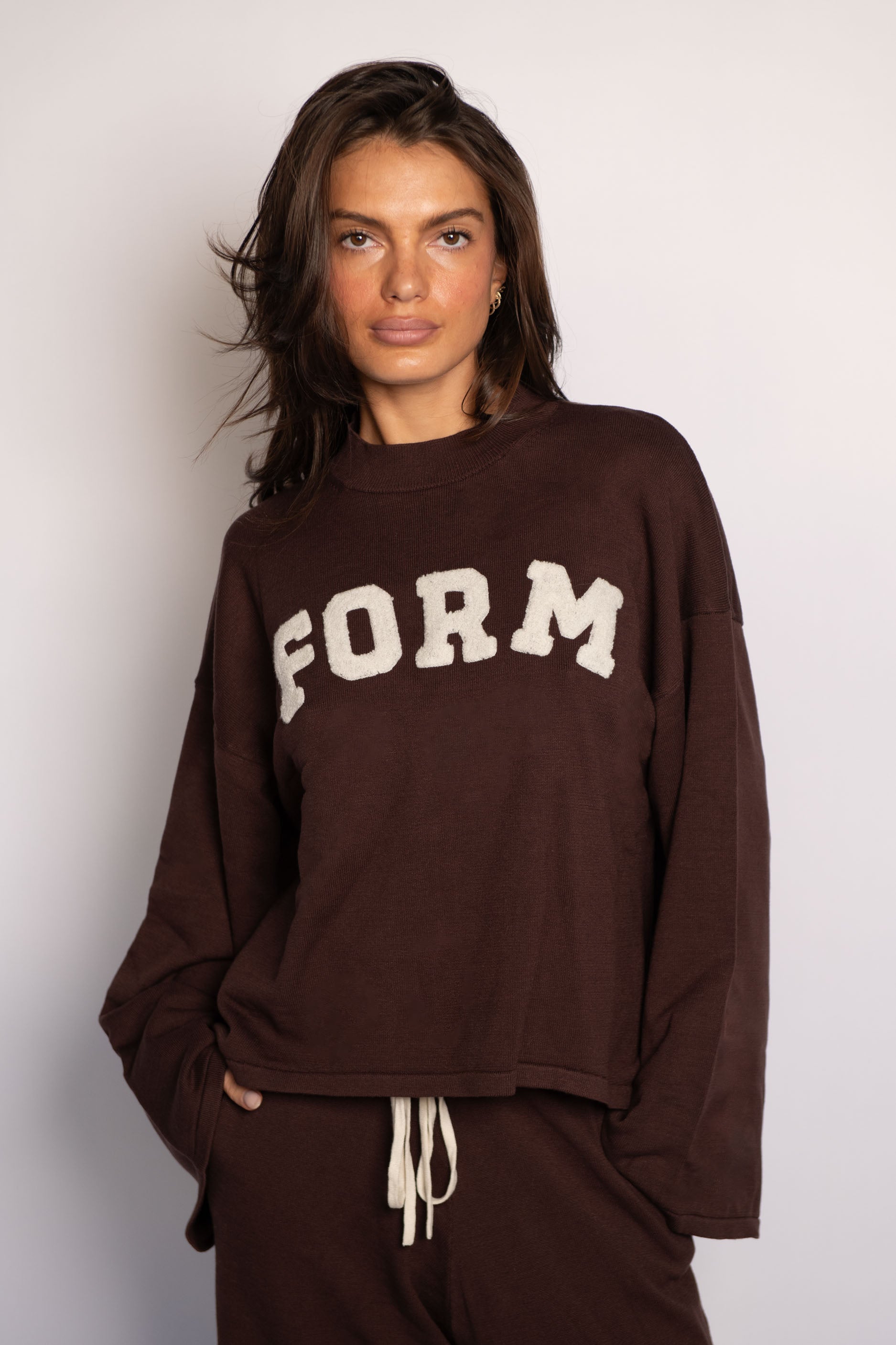 Knit Long Sleeve Espresso/Cream