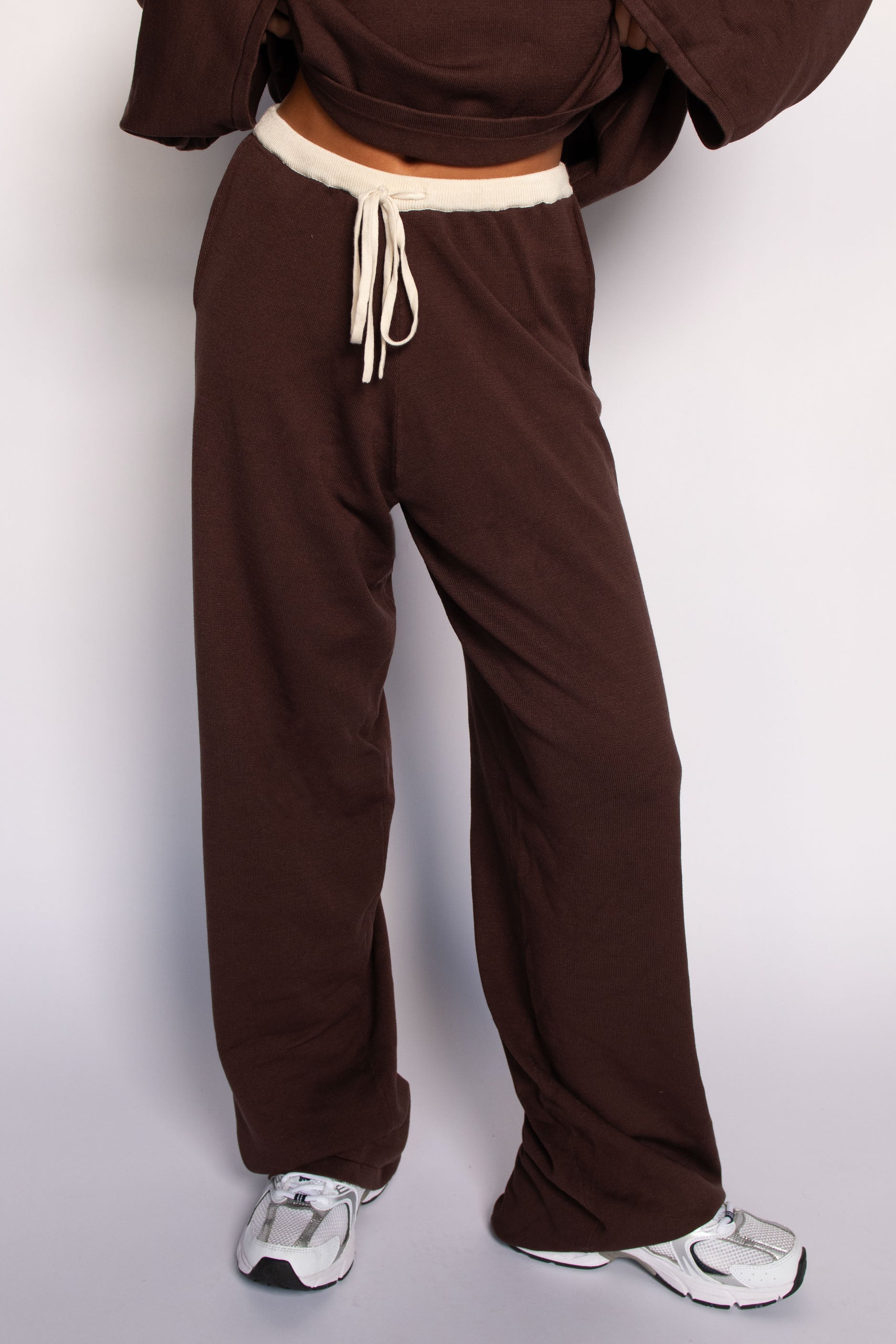 Knit Drawstring Pants Espresso/Cream