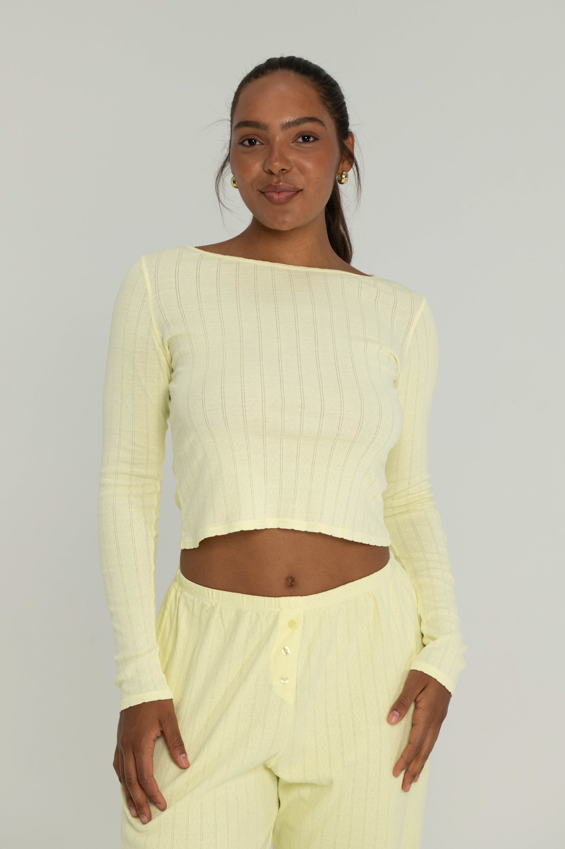 Pointelle Long Sleeve Butter Yellow