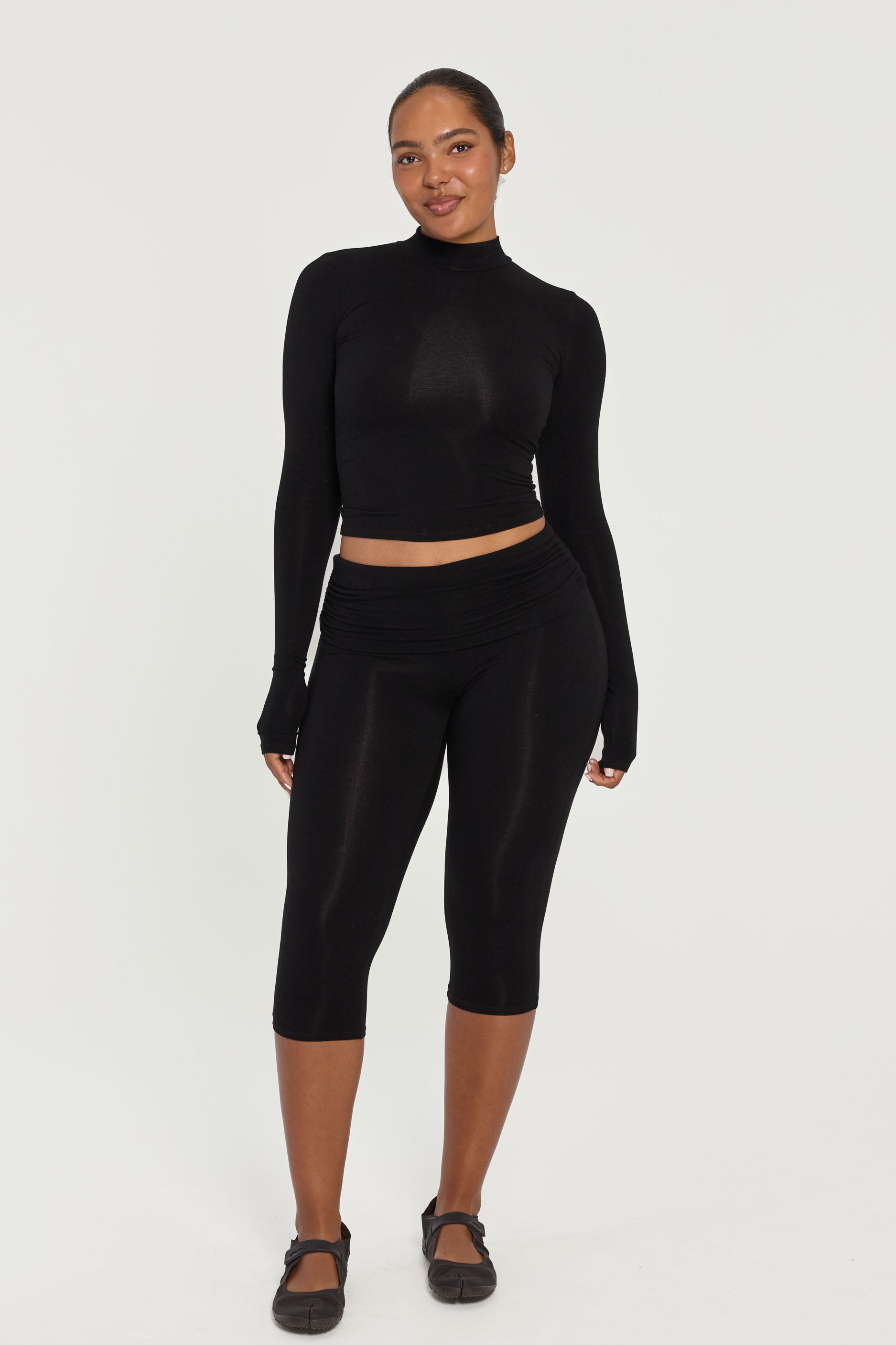 Capri Fold Over Pants Black