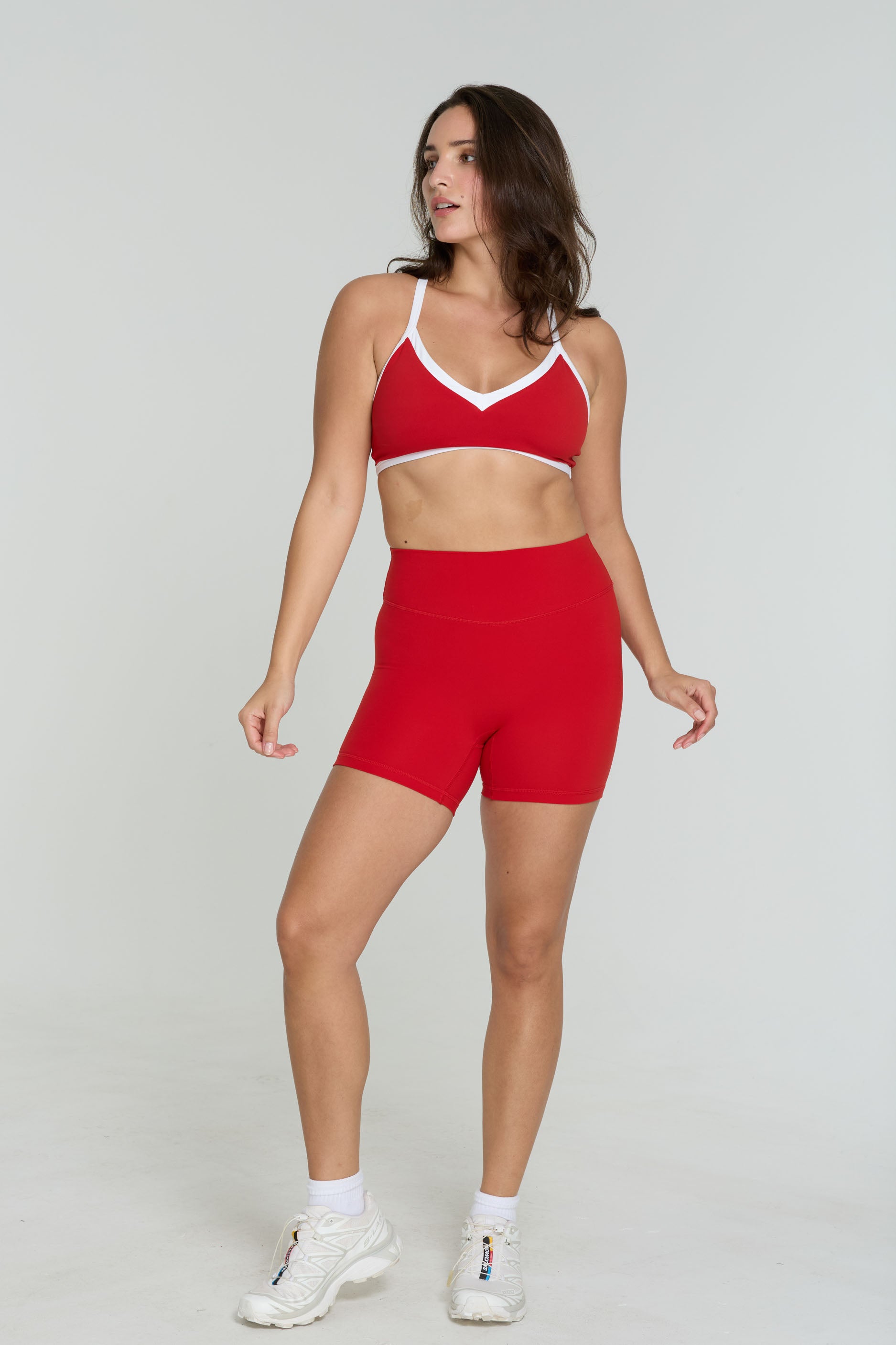 Reversible V Neck Bra Cherry/White Navy/White