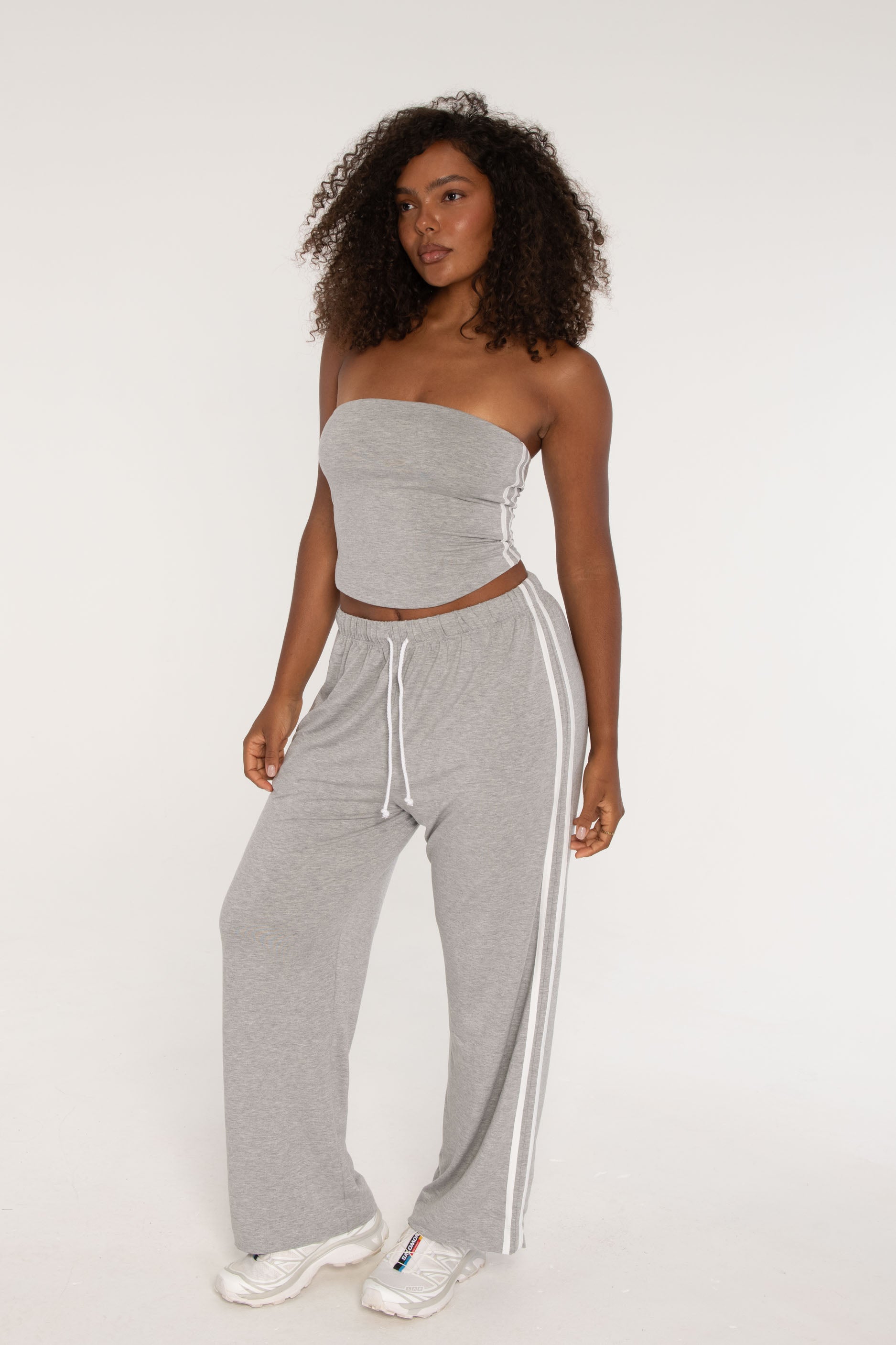 Stripe Tube Top Heather Grey/White