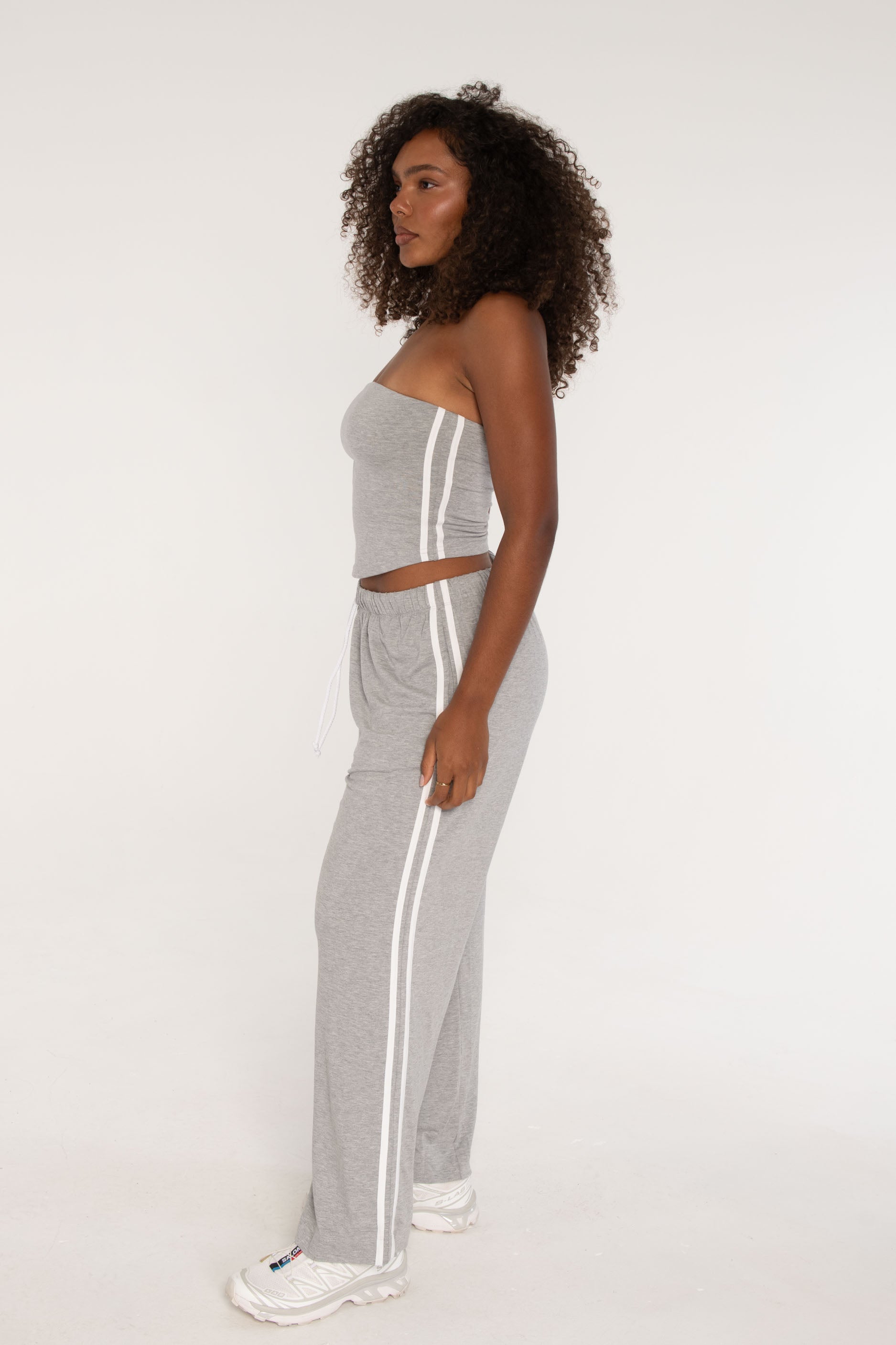 Stripe Tube Top Heather Grey/White