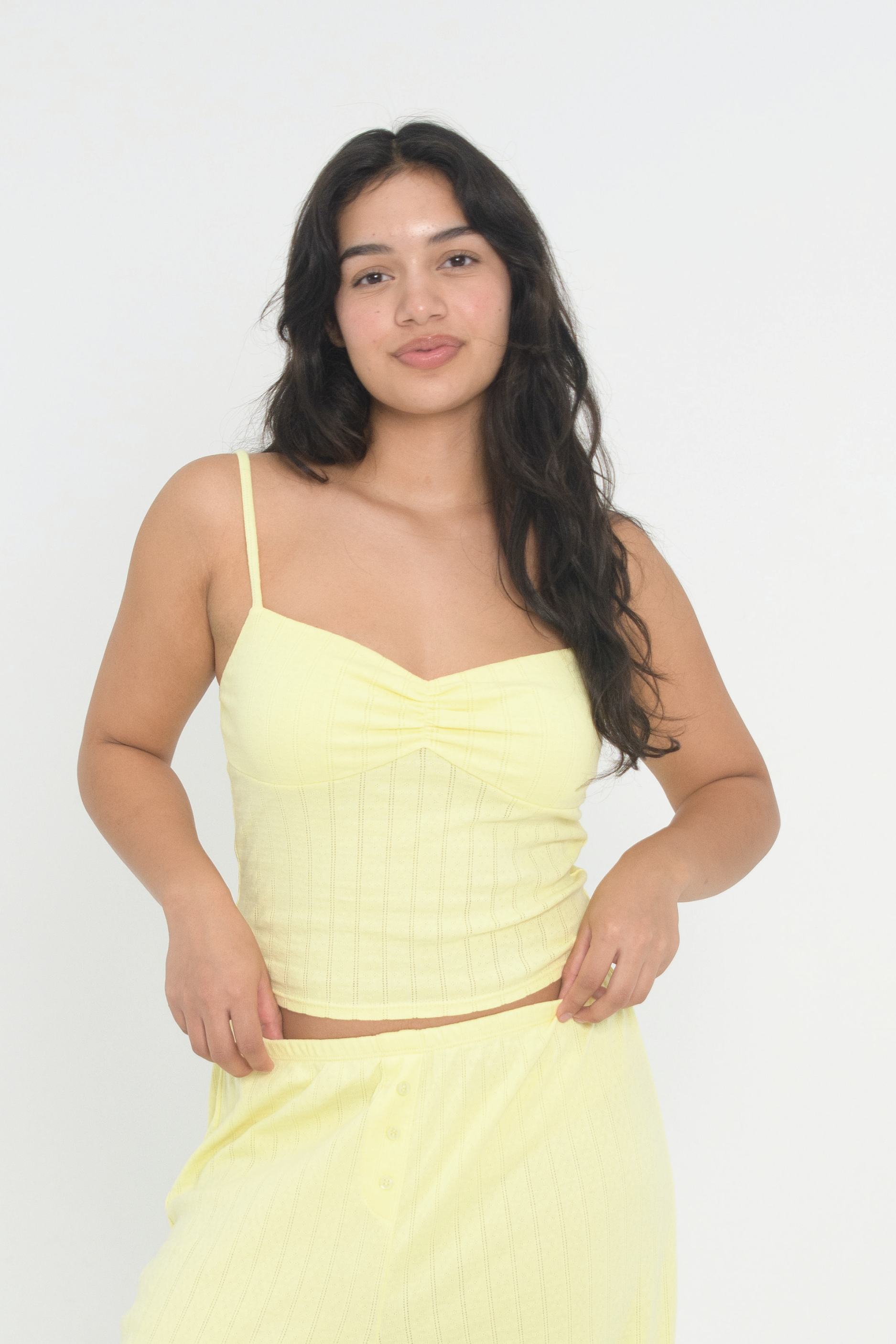 Pointelle Ruched Tank Butter Yellow