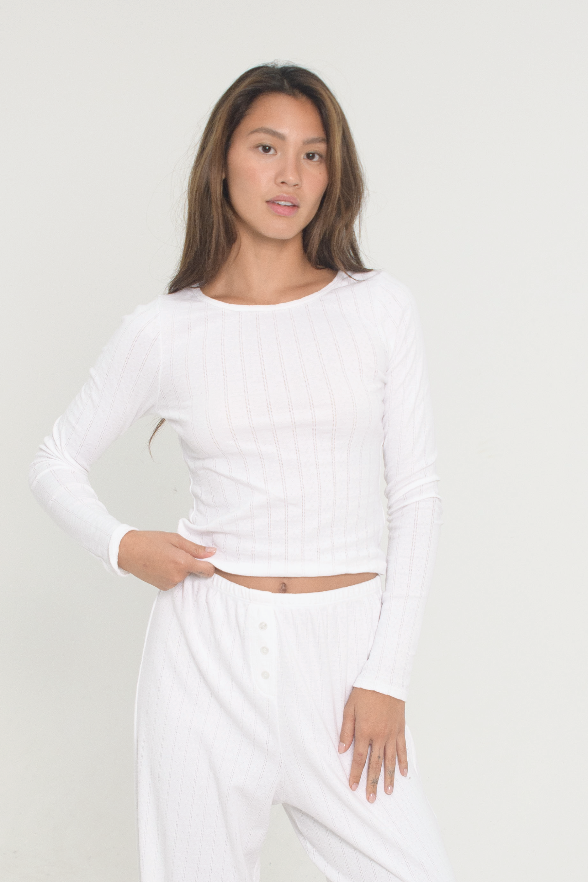 Pointelle Long Sleeve White