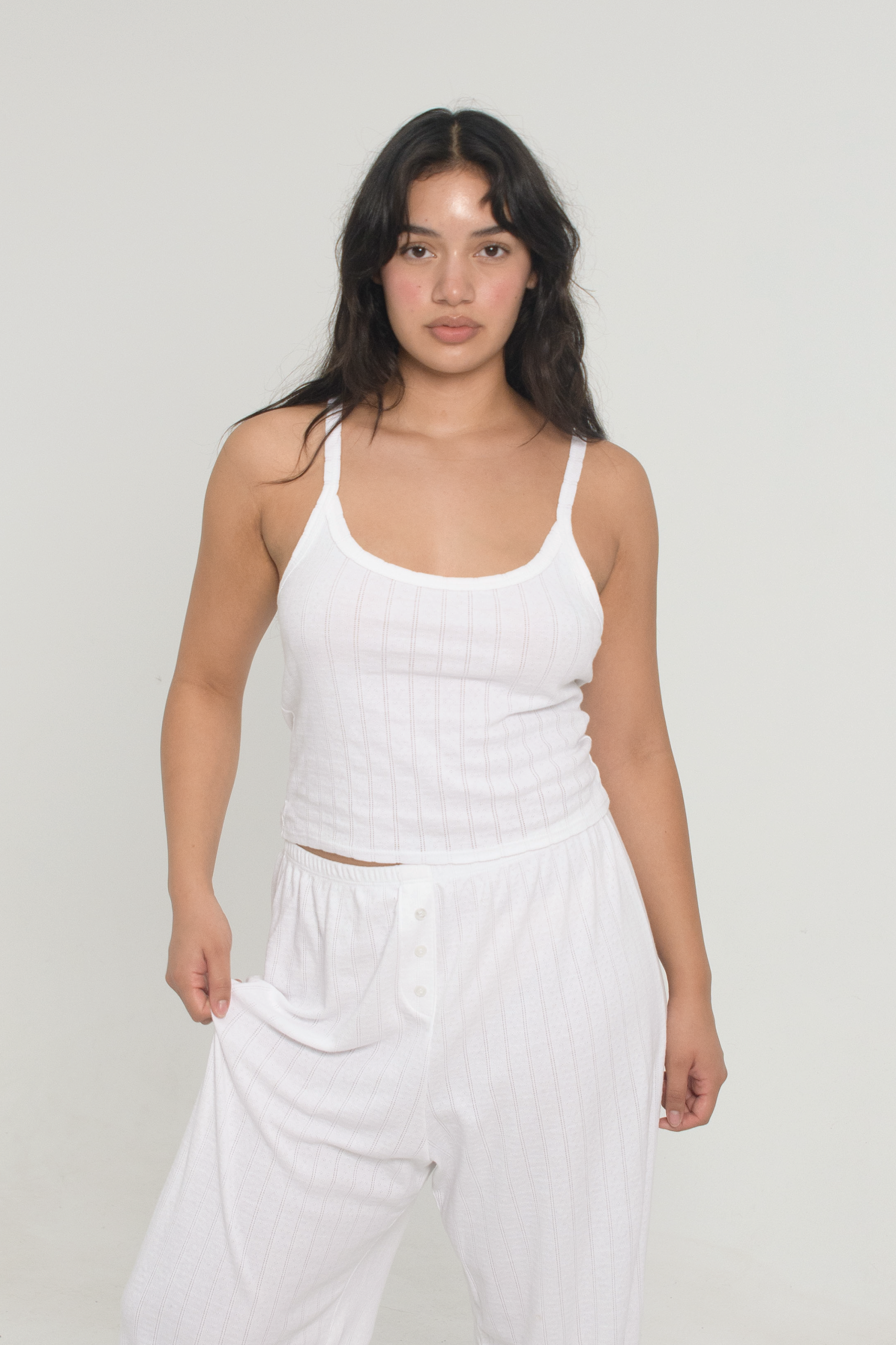 Pointelle Scoop Tank White