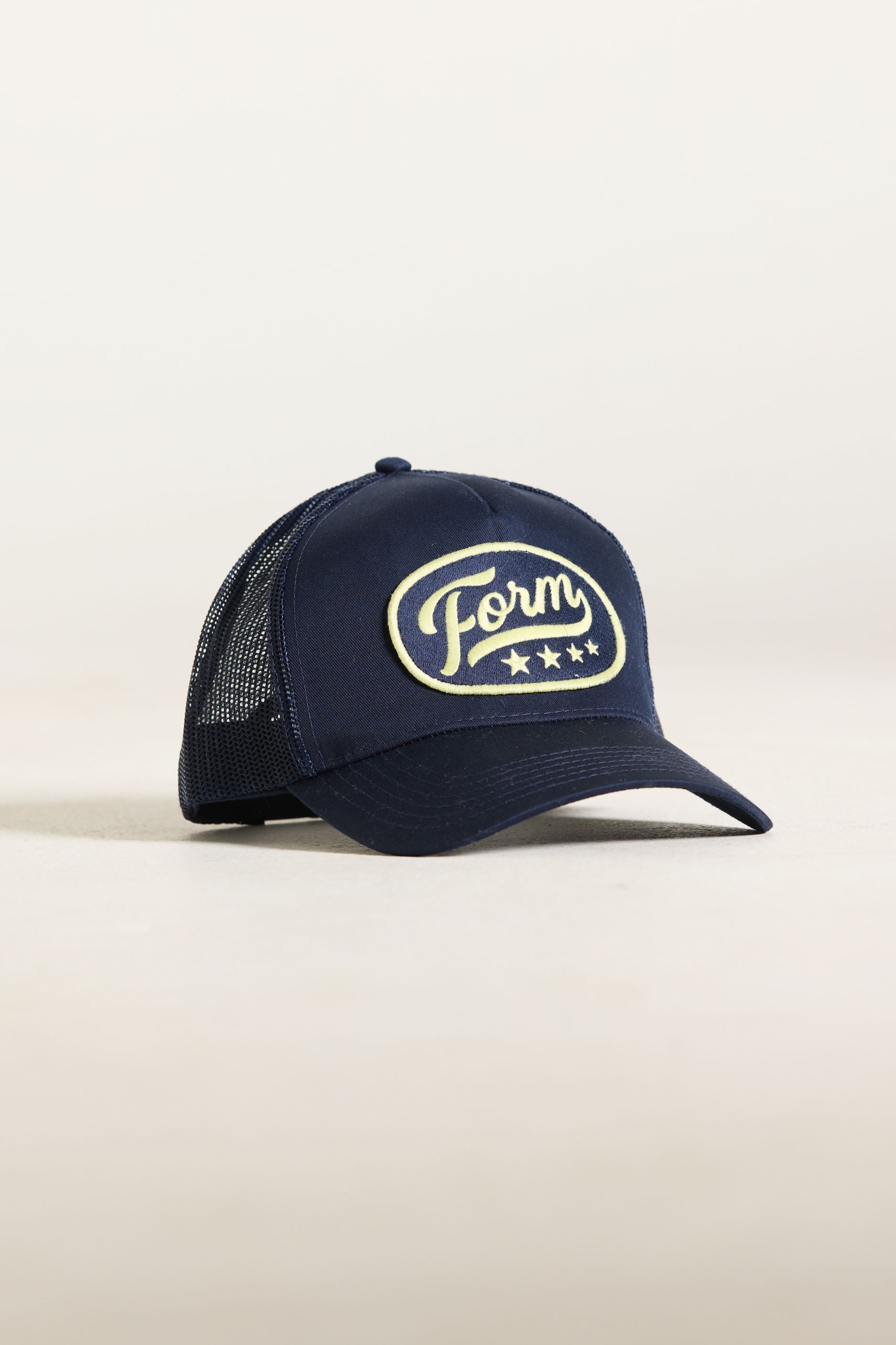 FORM Patch Trucker Hat   Navy/Lemon
