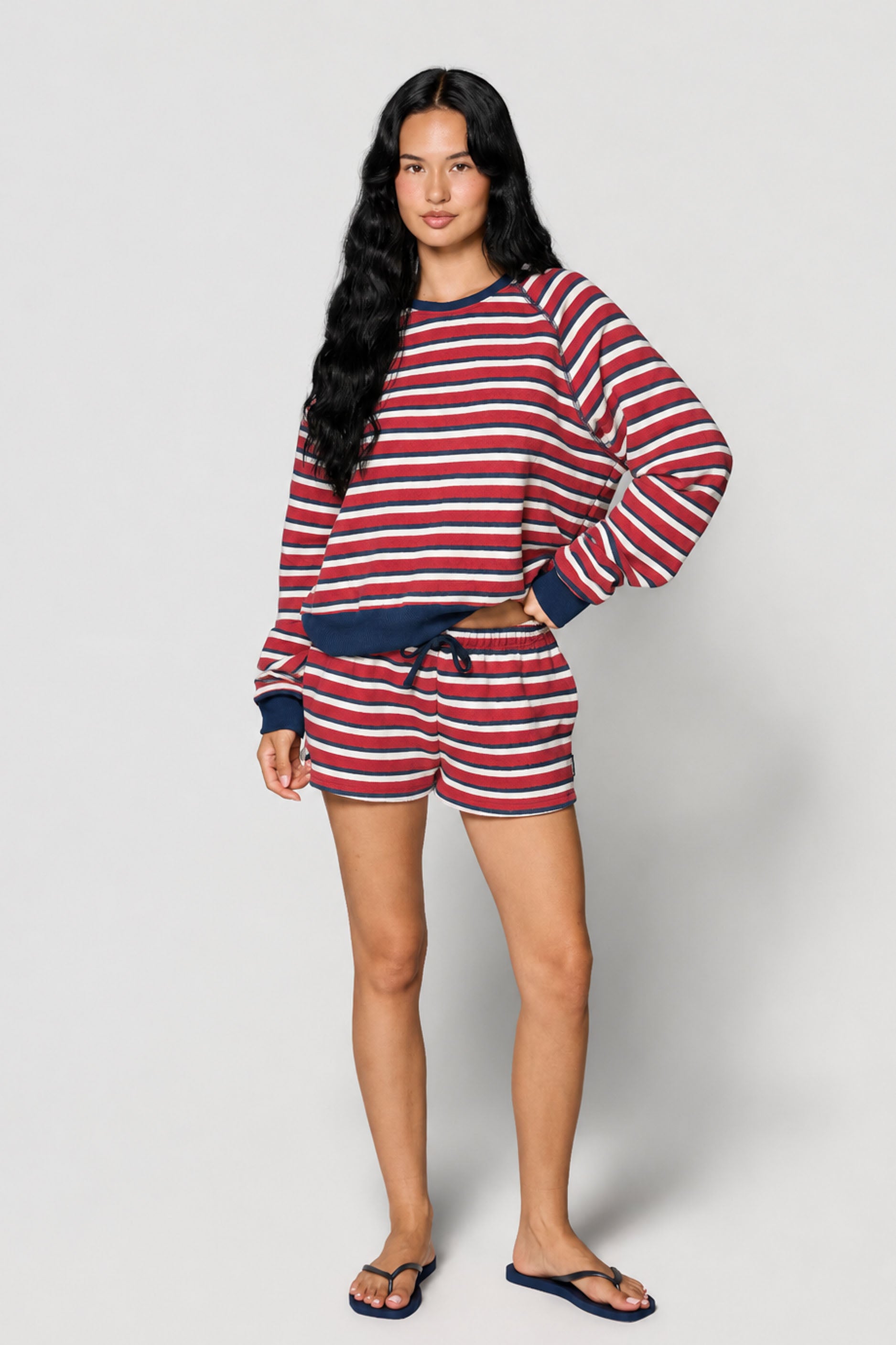 Drawstring Mini Shorts   Ruby Stripe
