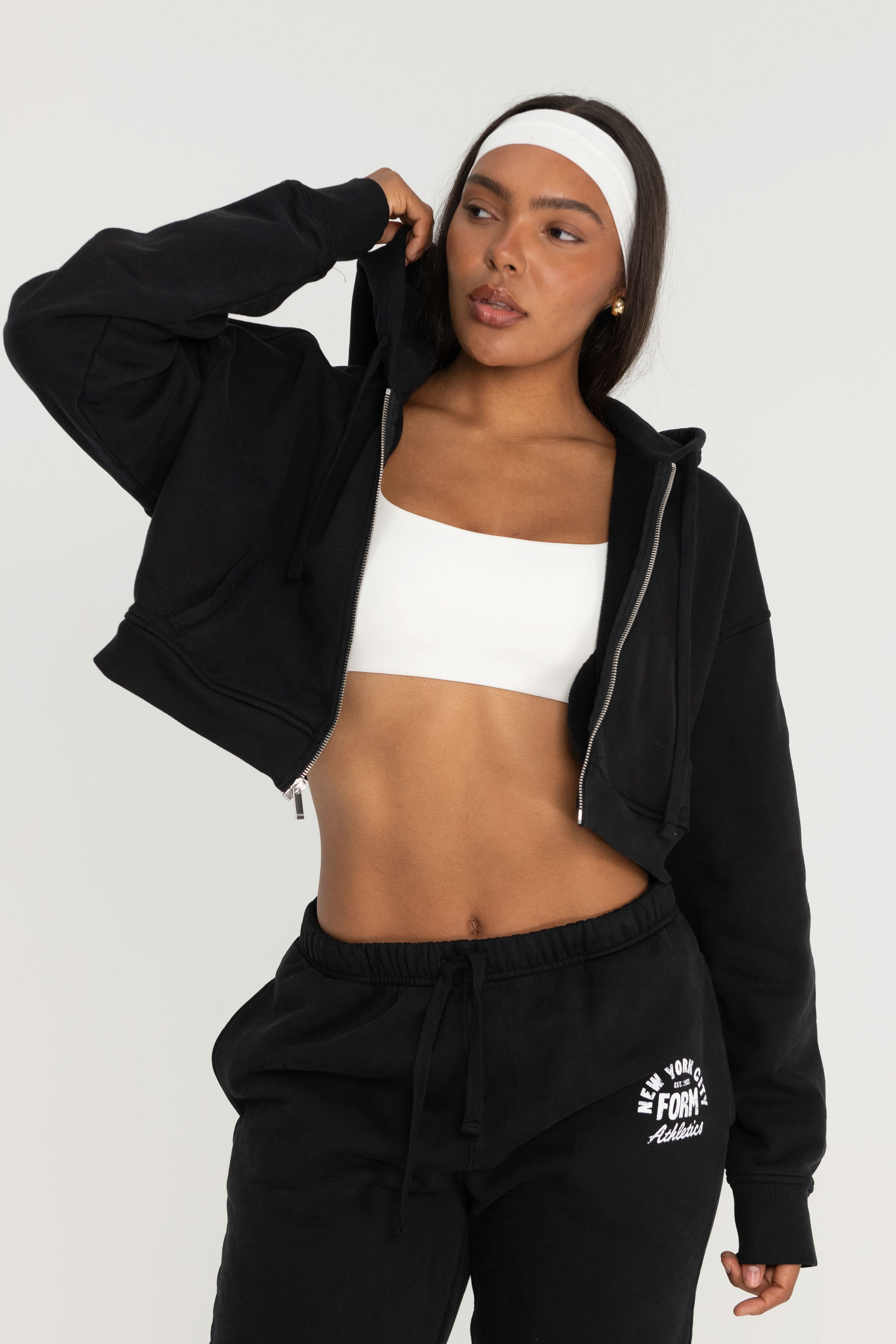 Cropped Zip Up   Black
