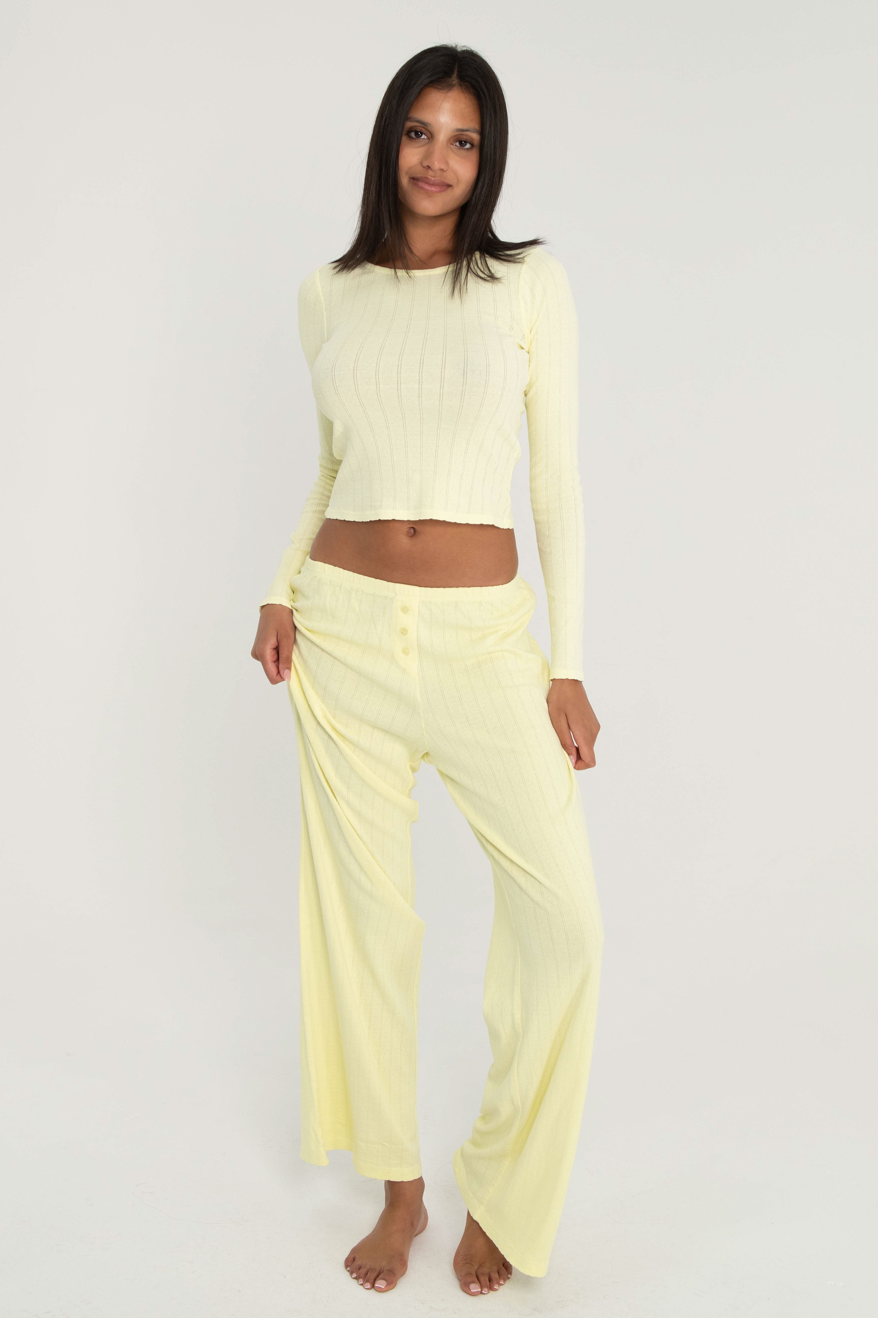 Pointelle Long Sleeve   Butter Yellow
