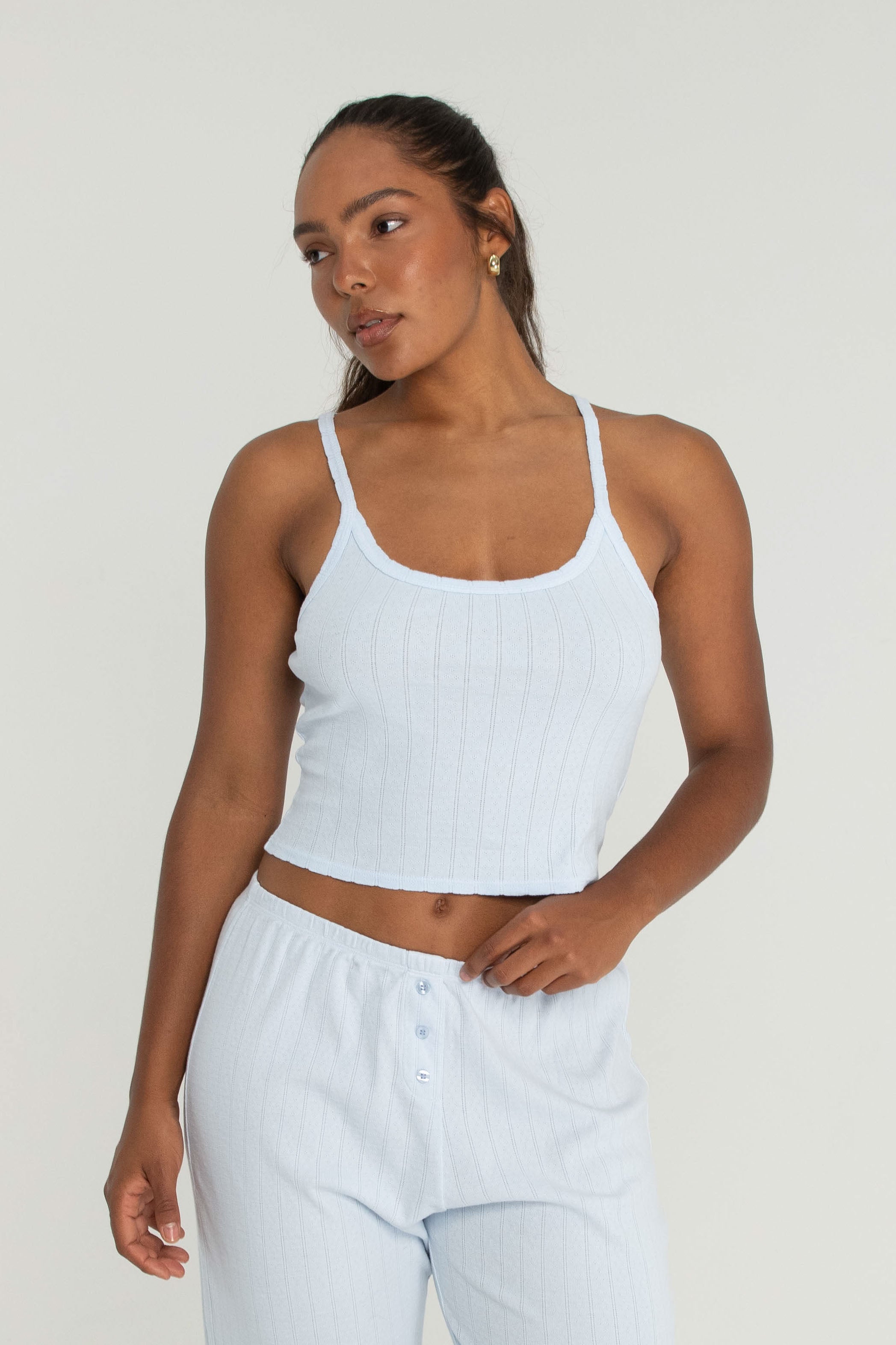 Pointelle Scoop Tank   Baby Blue
