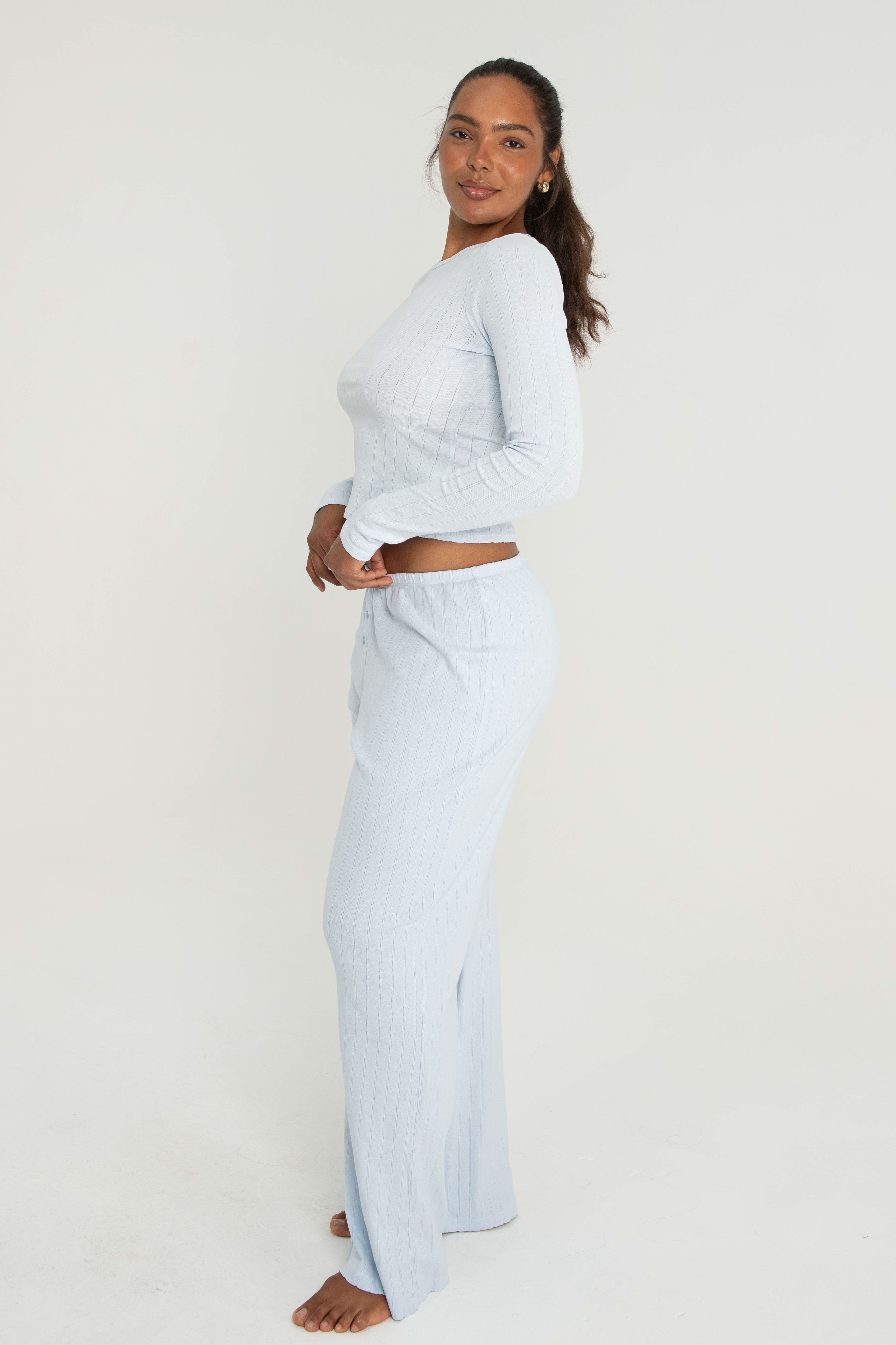 Pointelle Long Sleeve    Baby Blue
