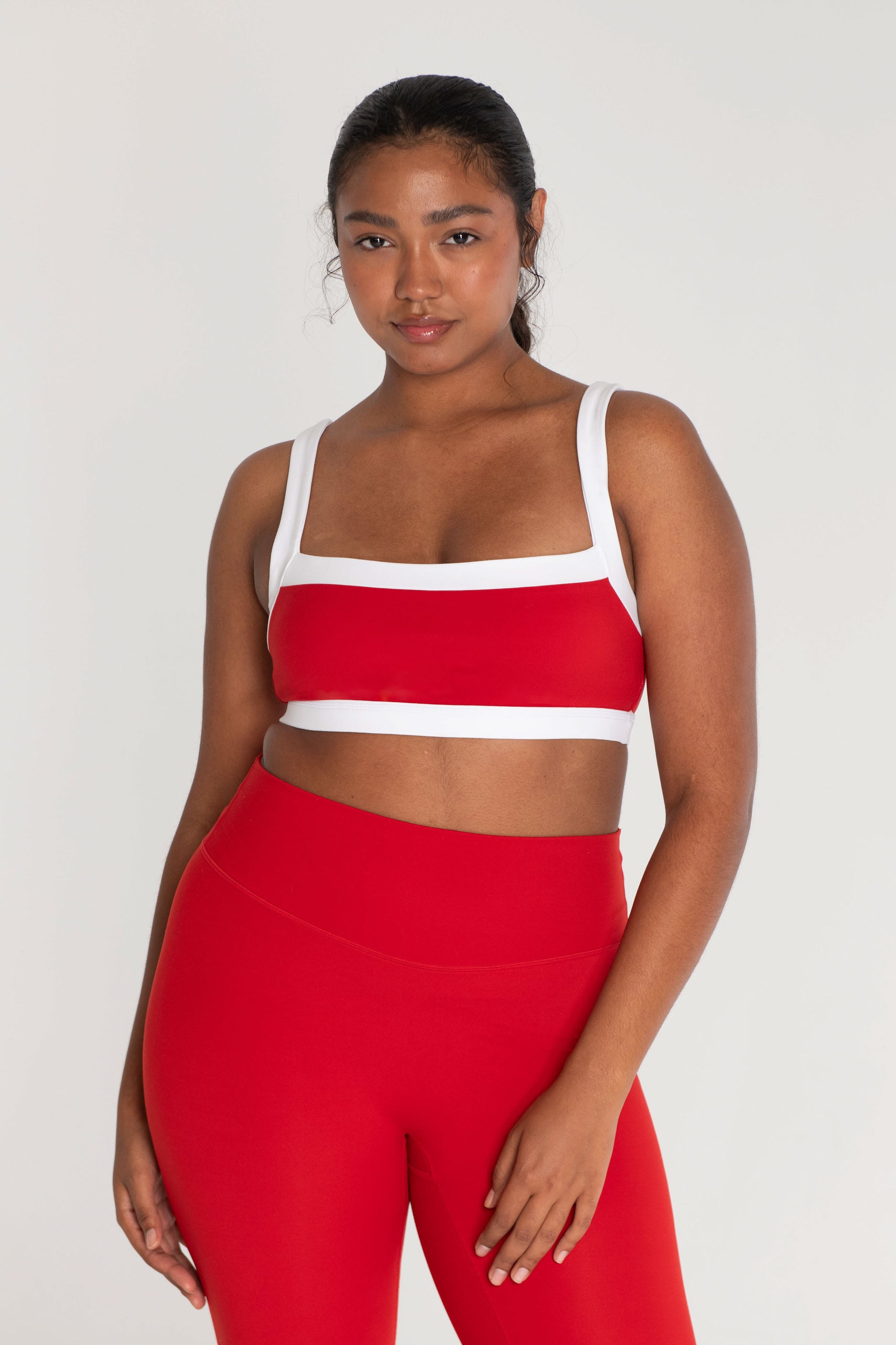 Straight Neck Bra    Cherry/White
