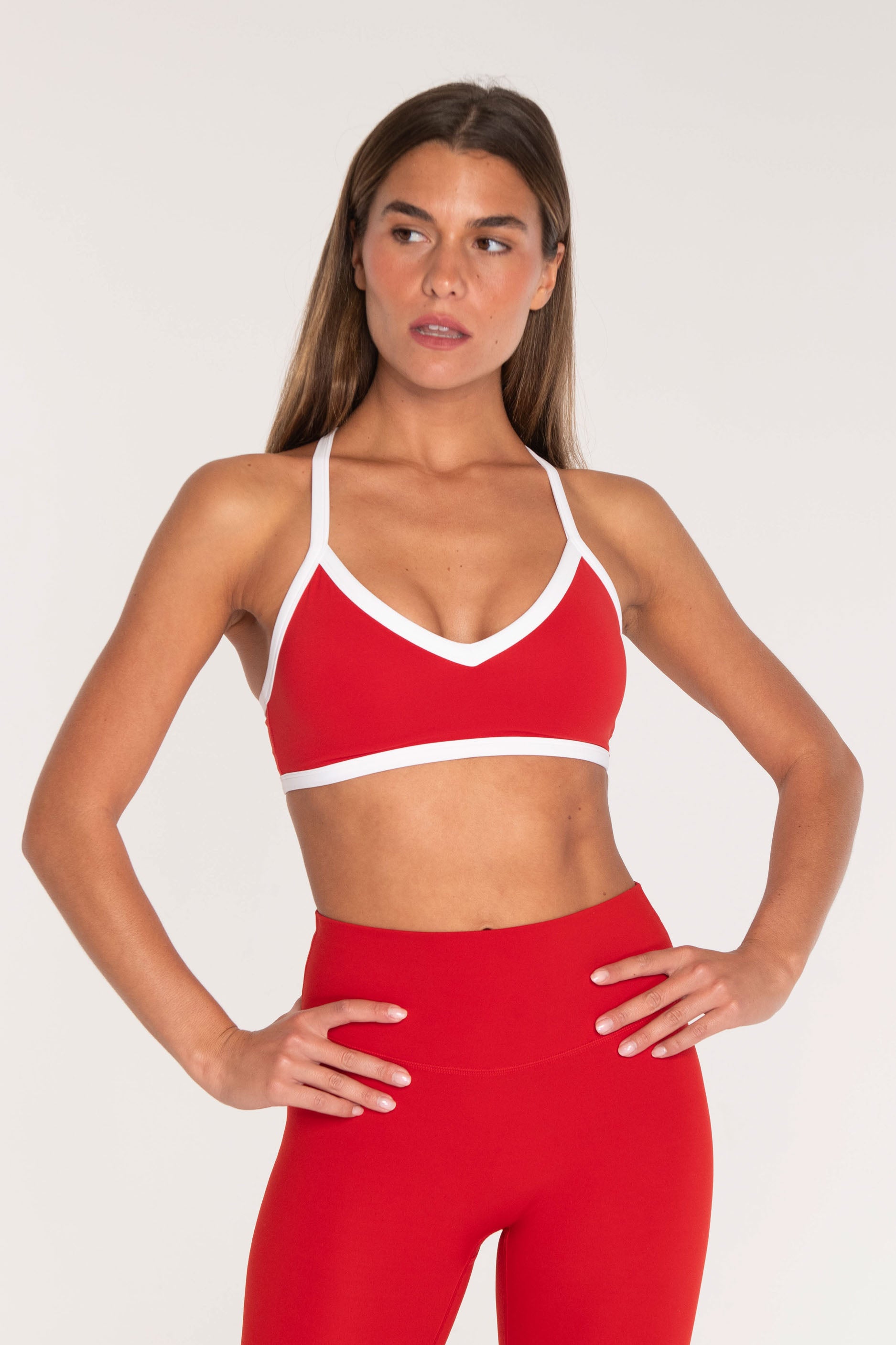 V Neck Bra   Cherry/White
