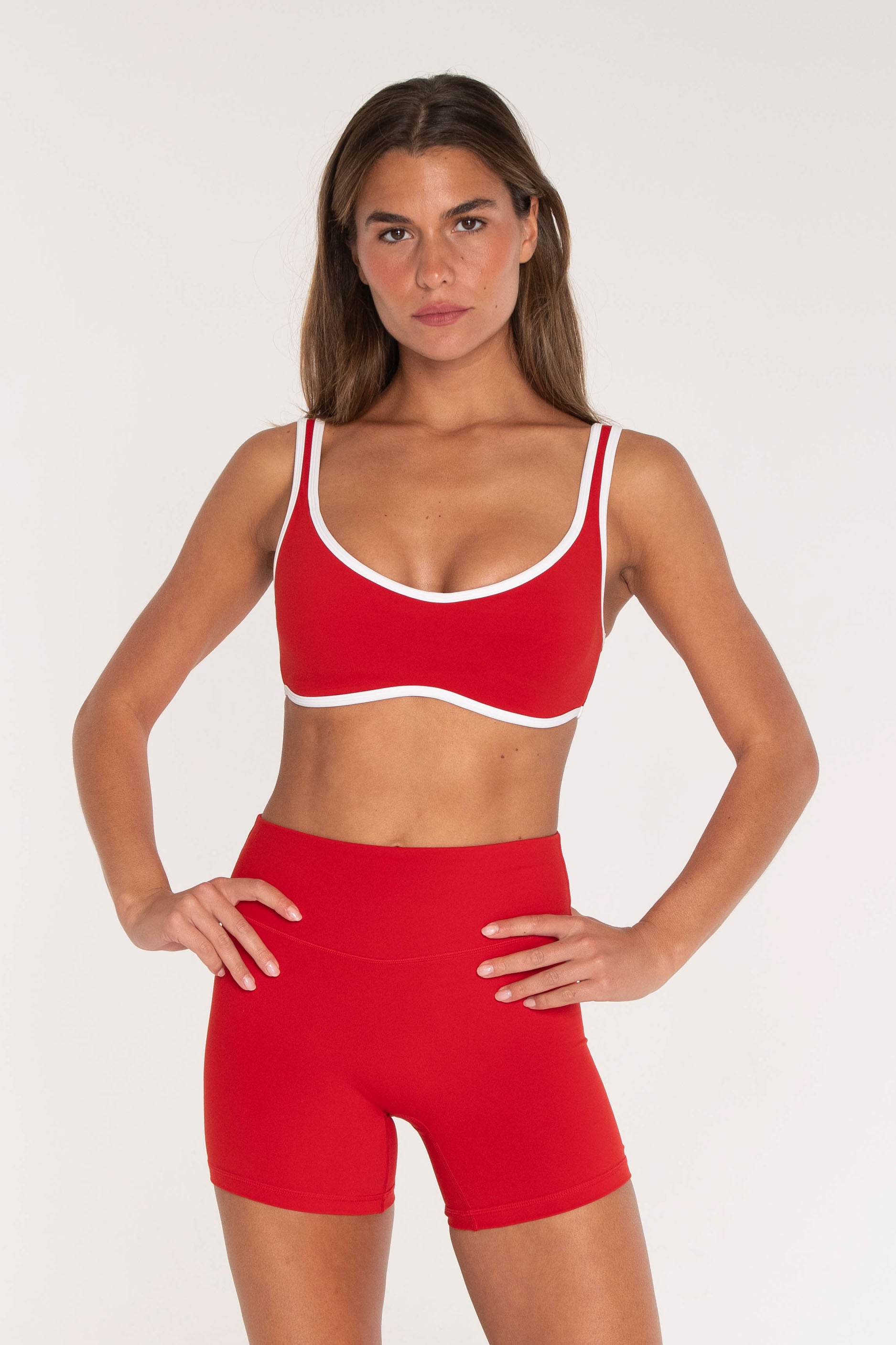 Curved Hem Bra   Cherry/White
