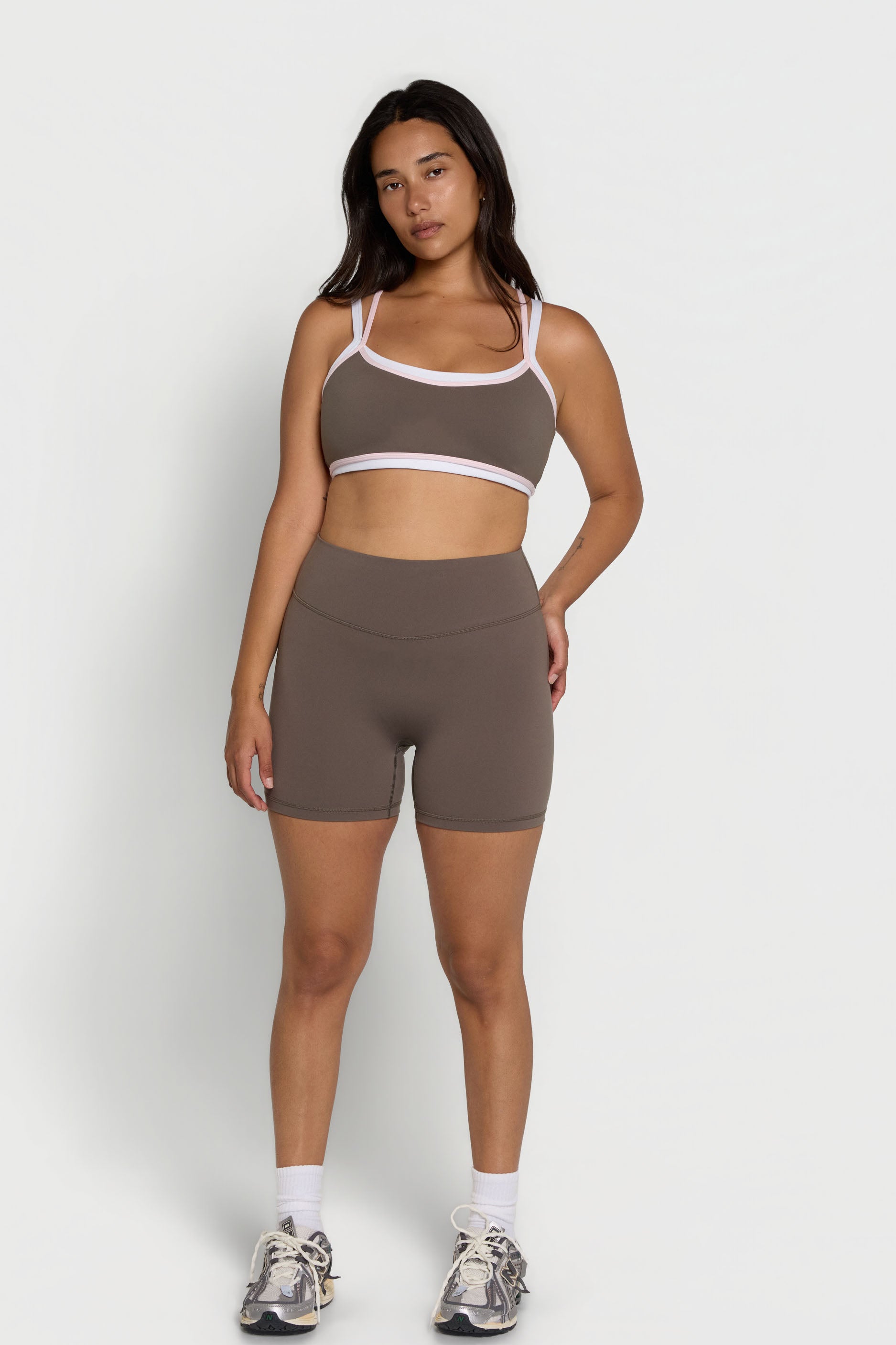 Binding Layered Bra   Walnut/Pink
