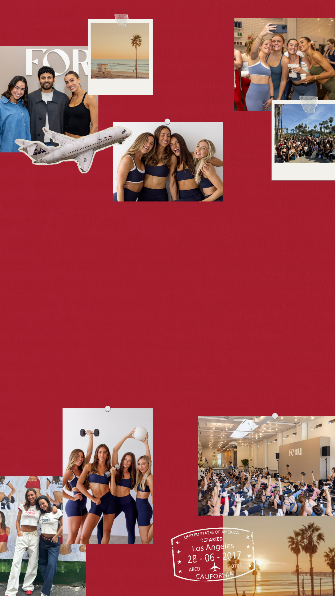 Collage of various photos on a red background
