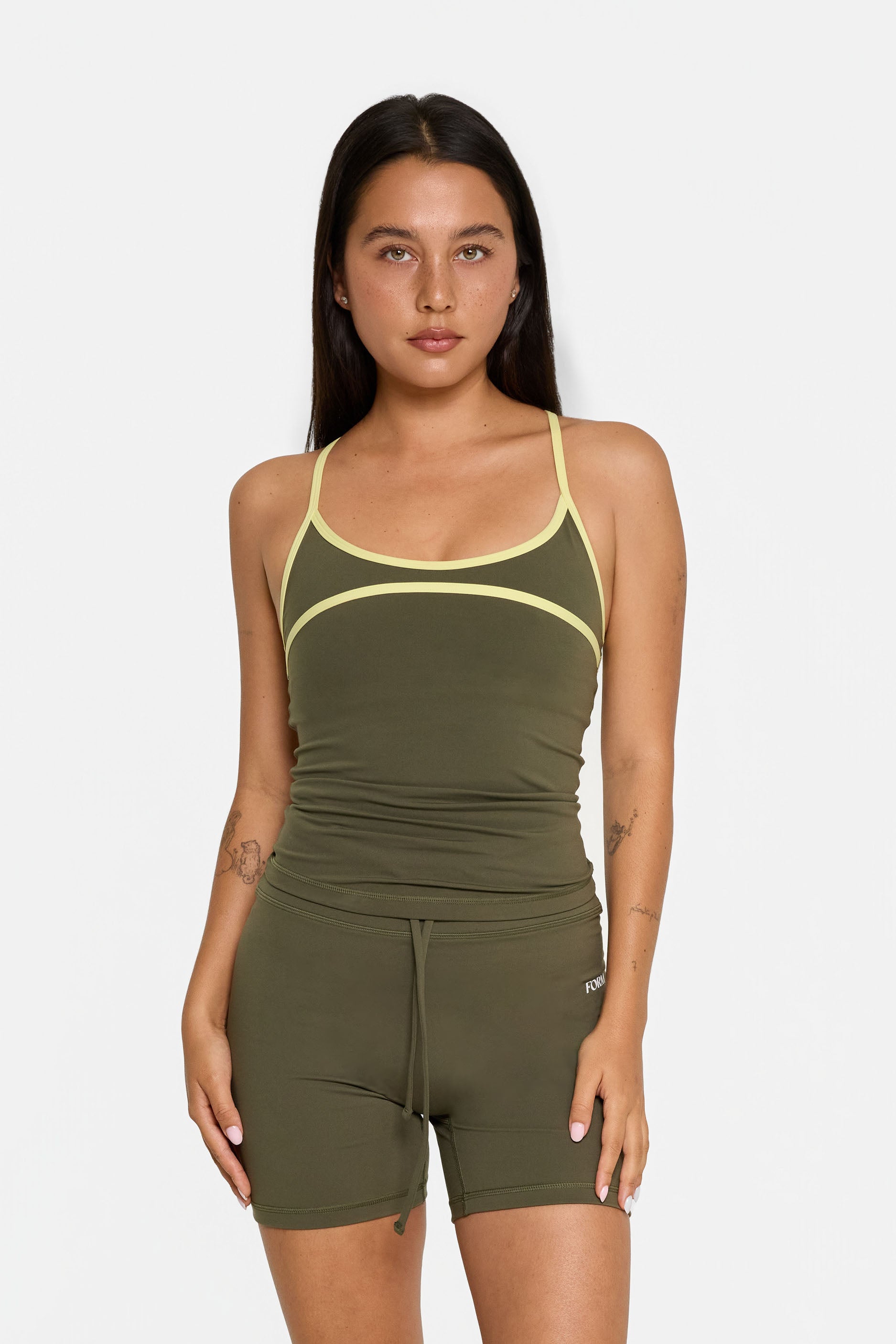 Scoop Contrast Cami   Olive/Lemon
