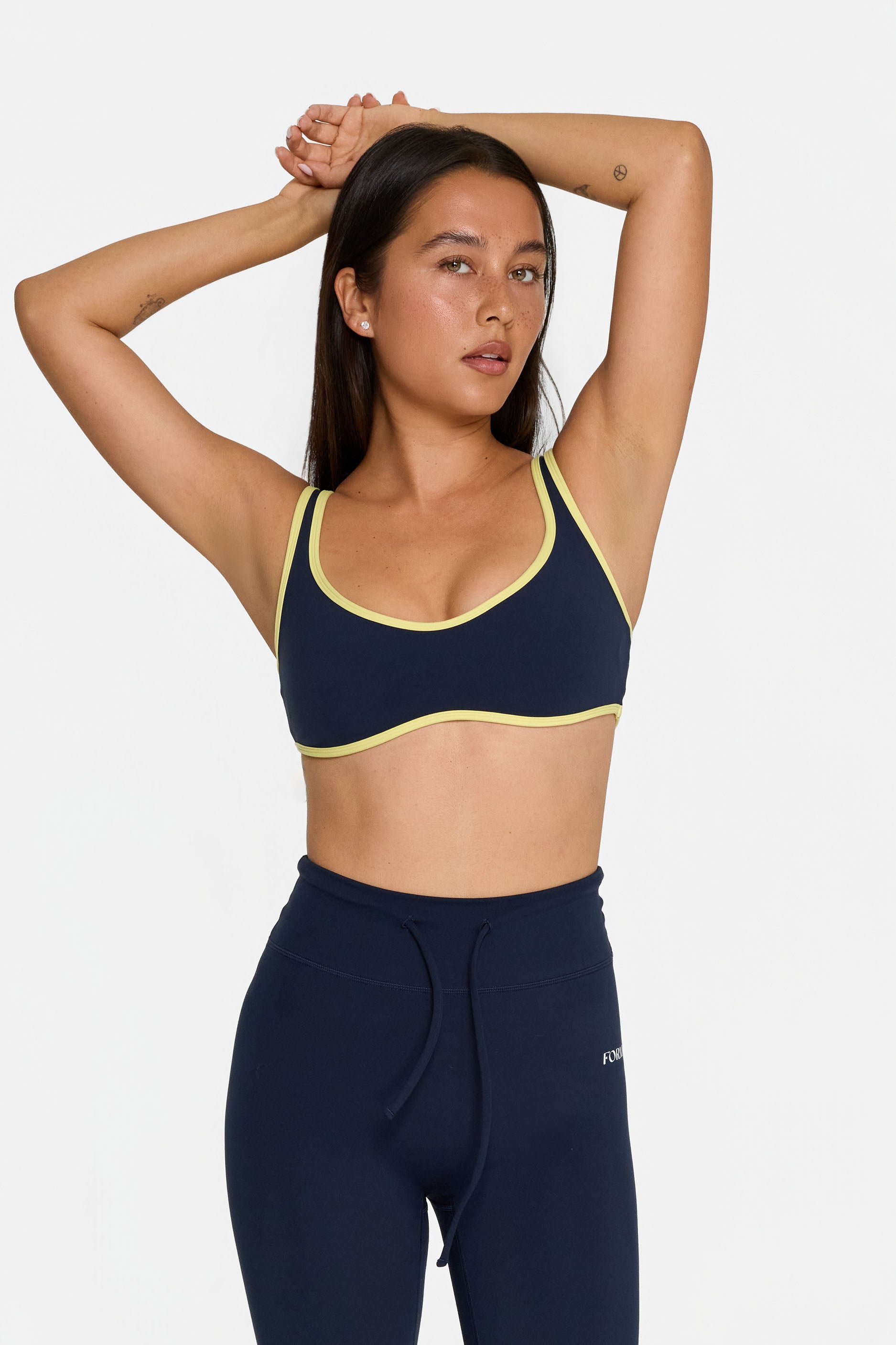 Curved Hem Bra   Navy/Lemon
