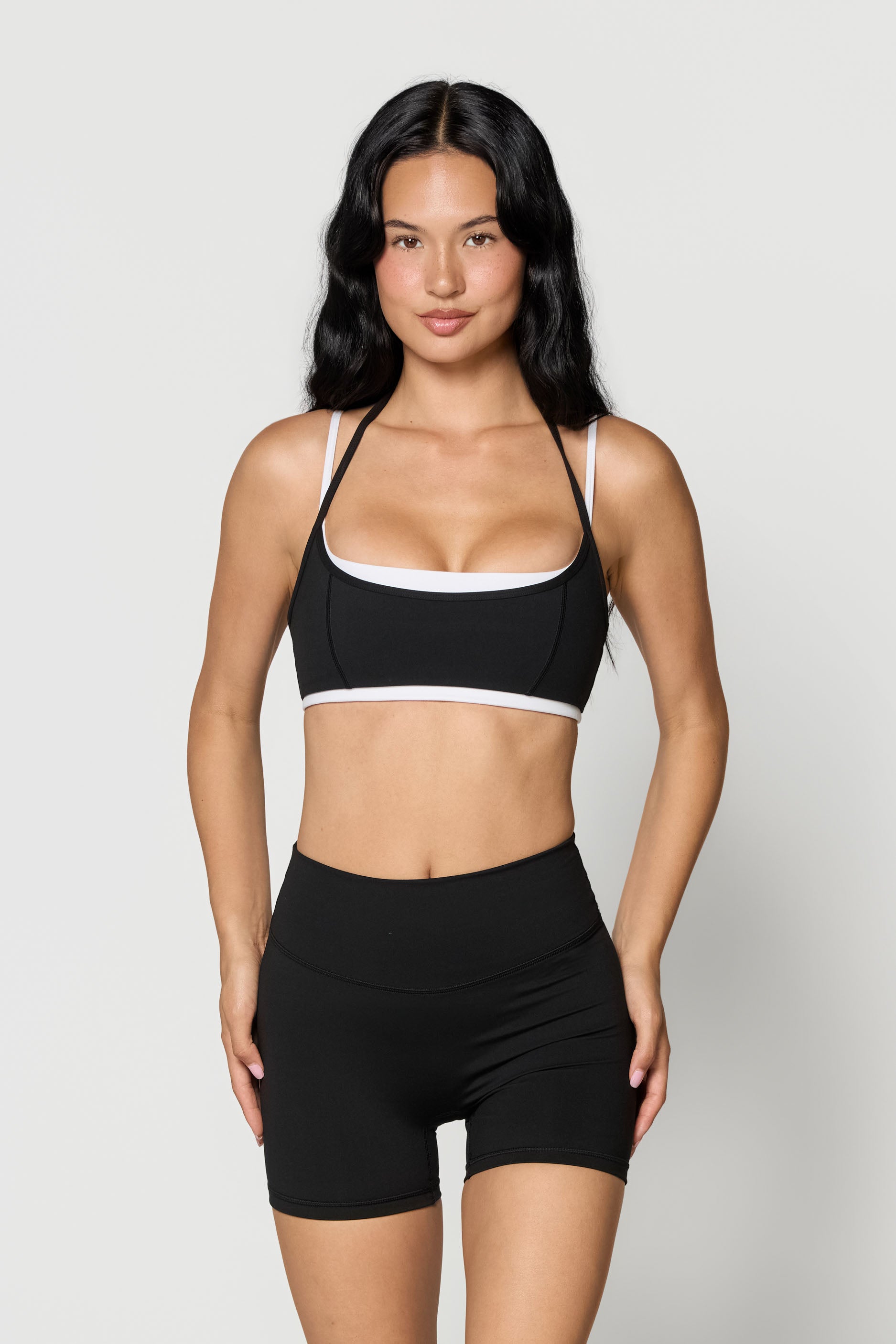 Halter Layered Bra   Black/White
