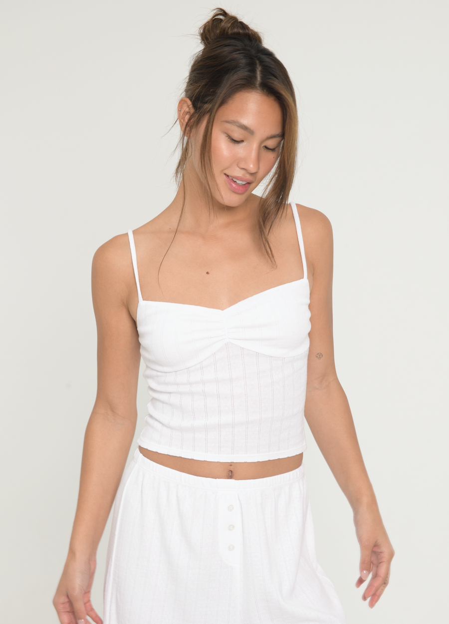 Pointelle Ruched Tank - White