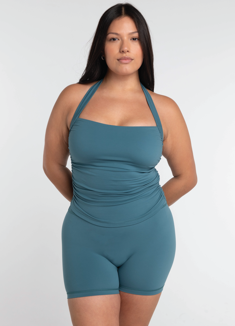 Halter Scrunch Tank - Lagoon