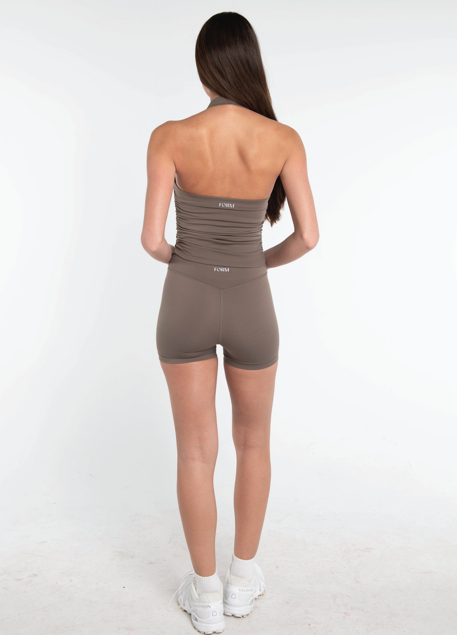 Halter Scrunch Tank - Walnut