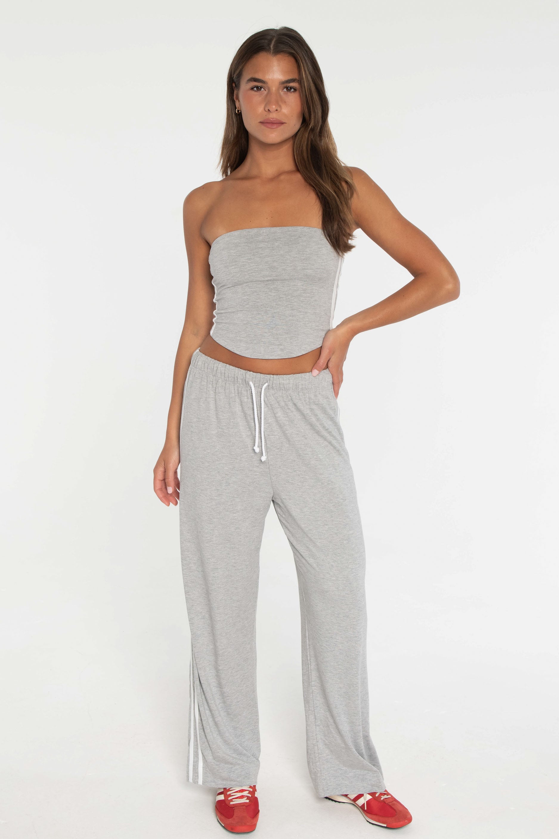 Stripe Tube Top   Heather Grey/White
