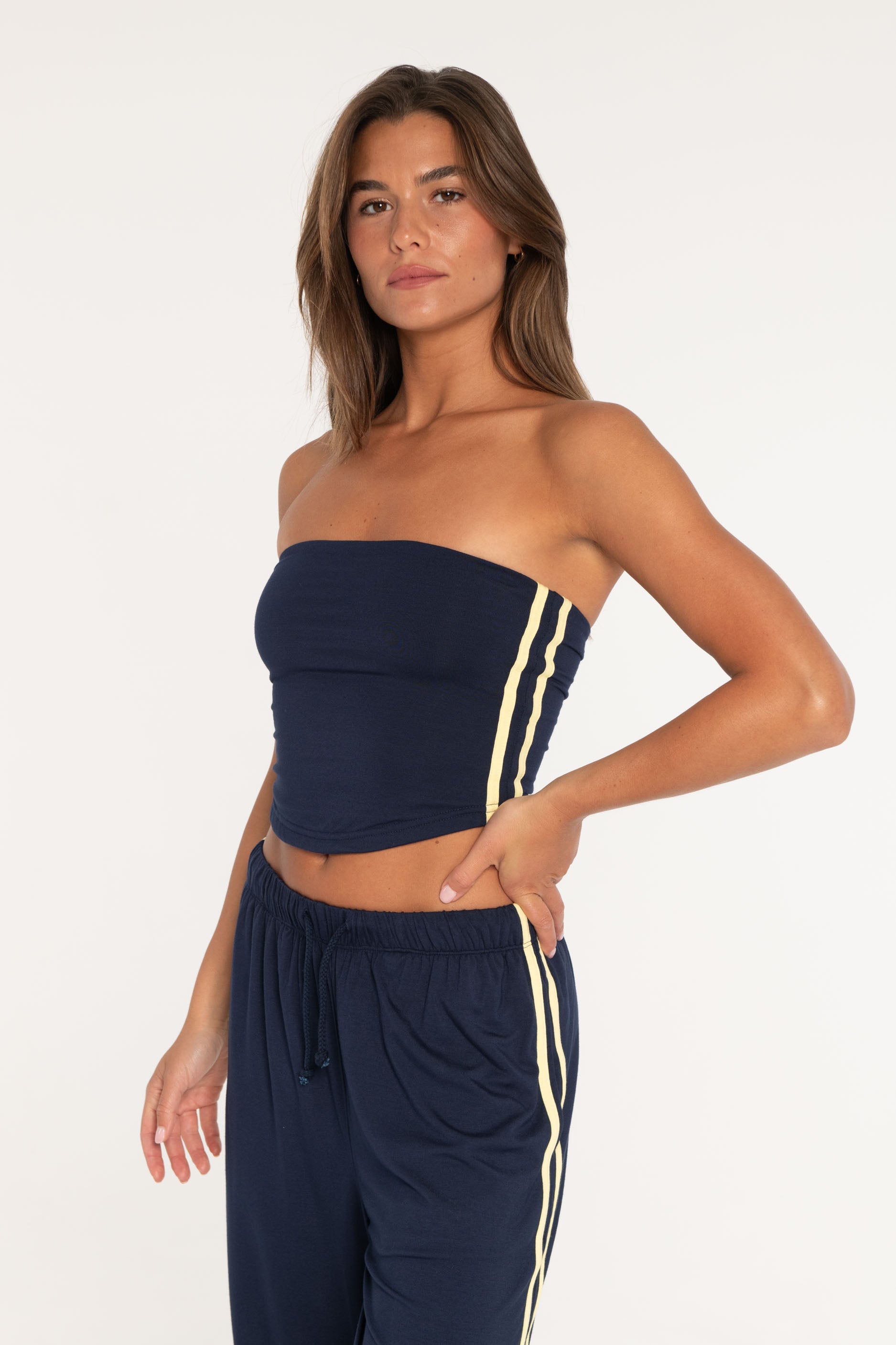 Stripe Tube Top   Navy/Lemon

