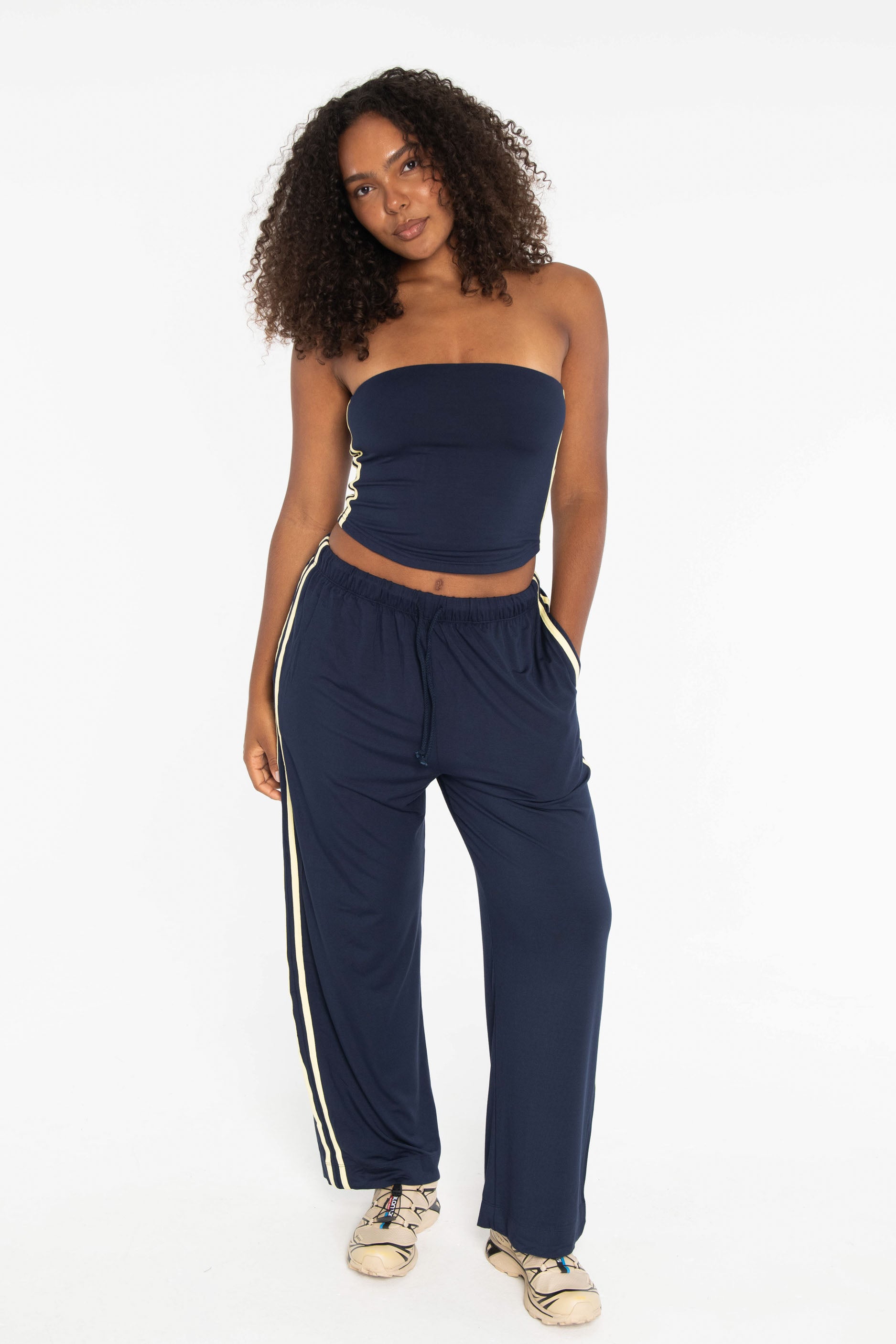 Stripe Tube Top   Navy/Lemon
