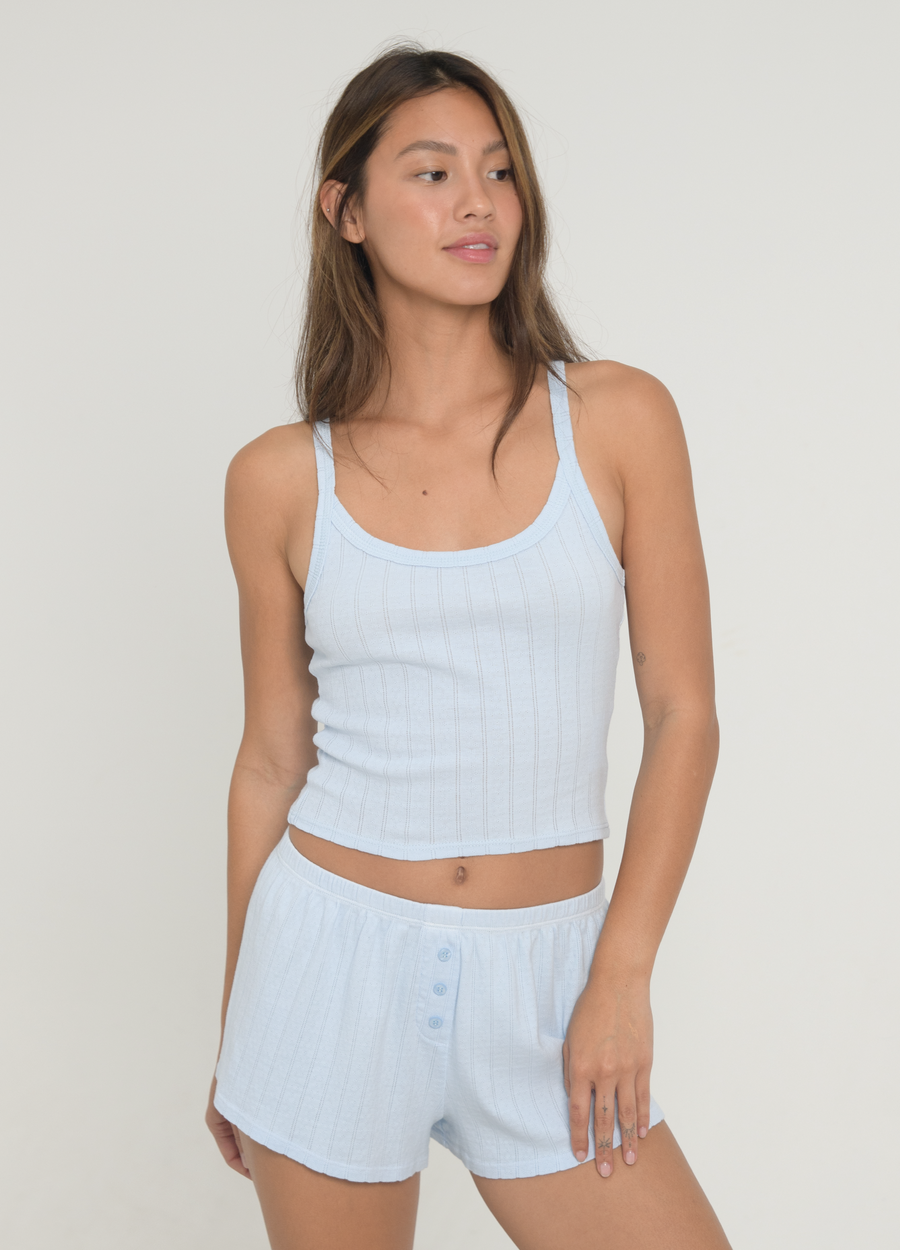 Pointelle Scoop Tank - Baby Blue