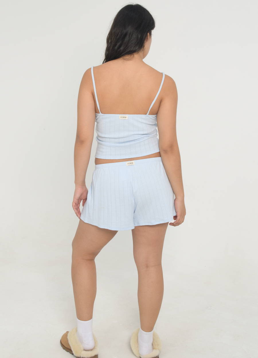 Pointelle Ruched Tank - Baby Blue