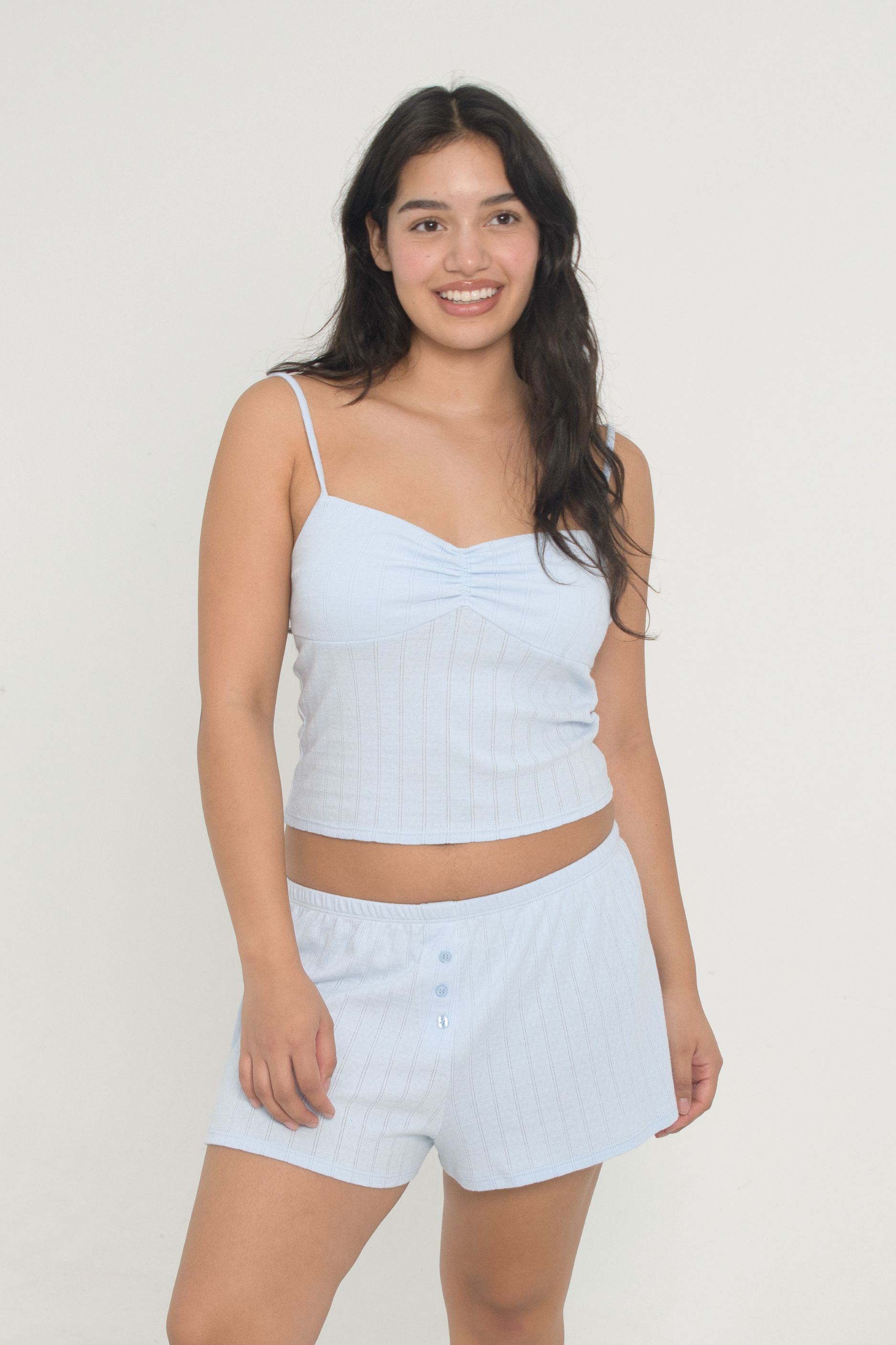 Pointelle Ruched Tank   Baby Blue
