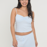 Pointelle Ruched Tank - Baby Blue