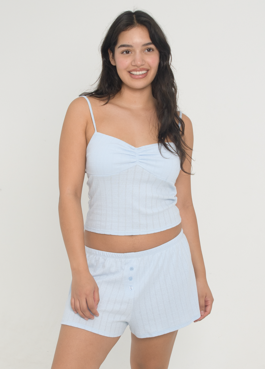 Pointelle Ruched Tank - Baby Blue