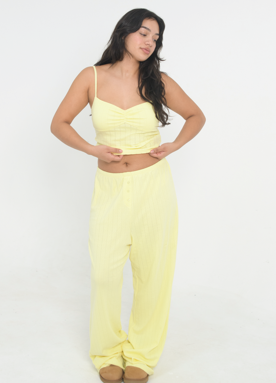 Pointelle Ruched Tank - Butter Yellow