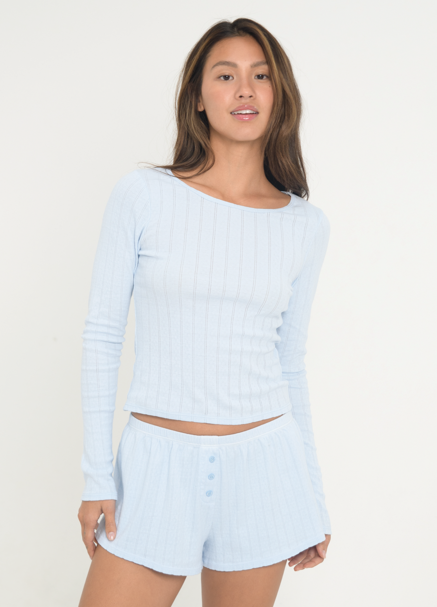 Pointelle Long Sleeve -  Baby Blue