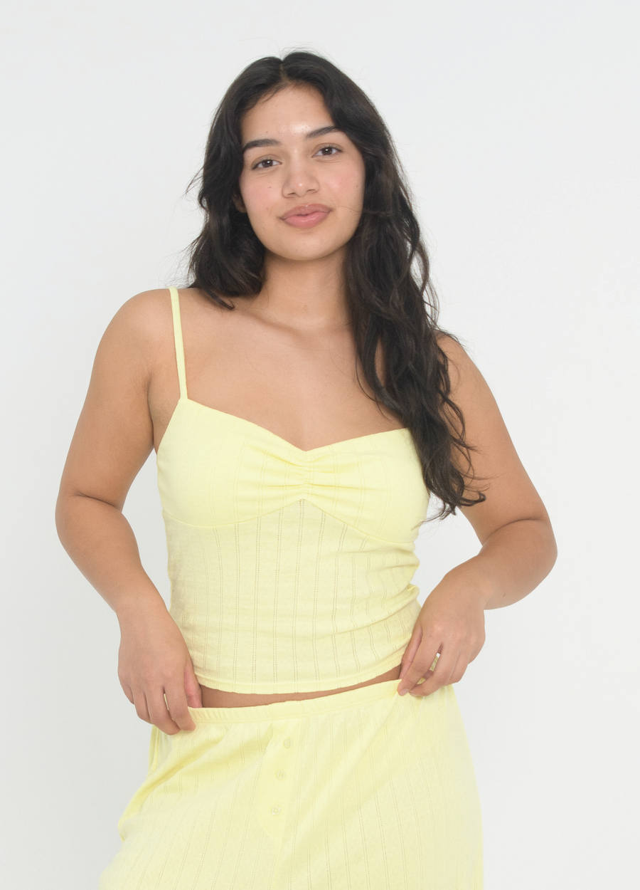 Pointelle Ruched Tank - Butter Yellow