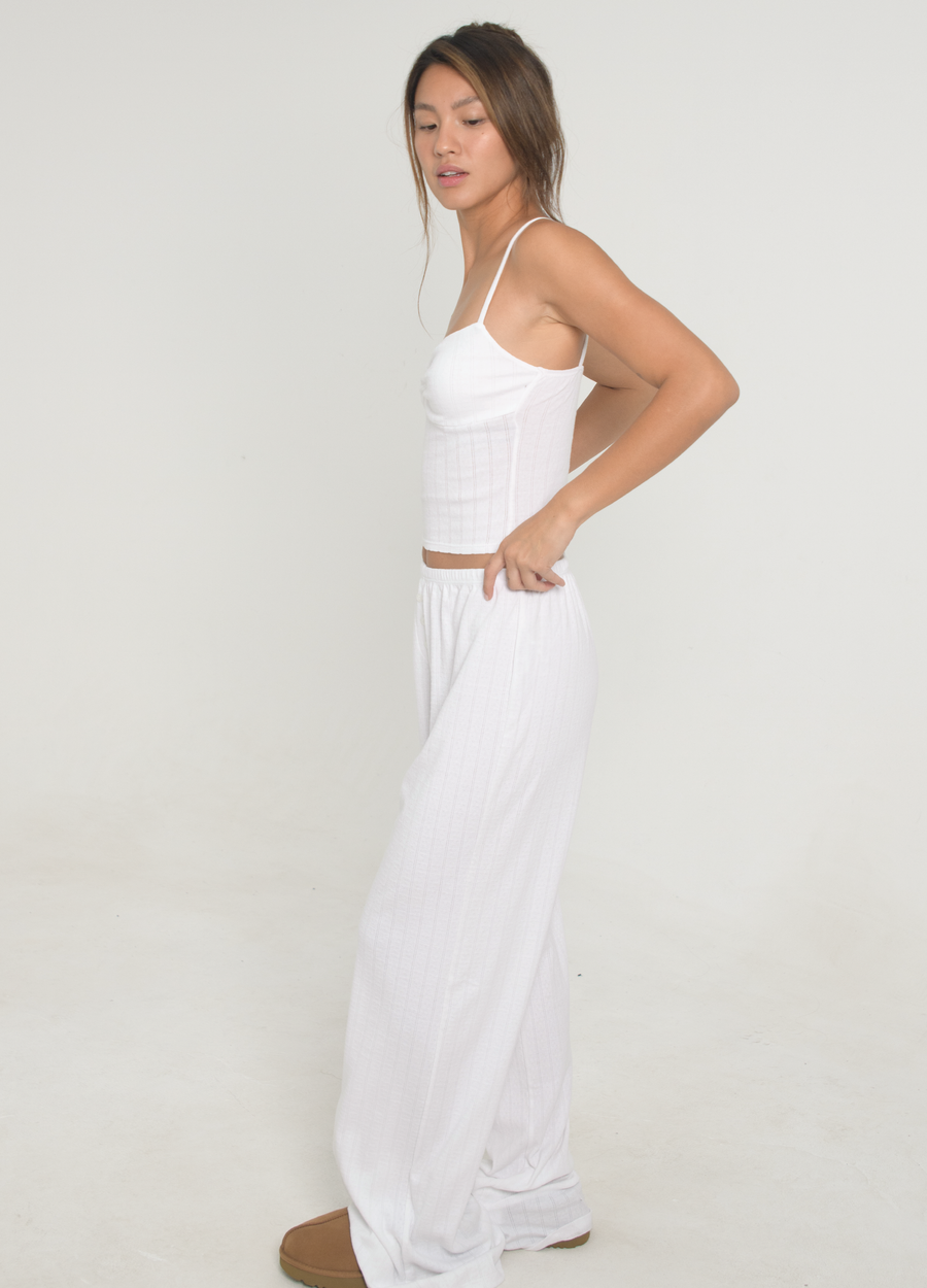 Pointelle Ruched Tank - White