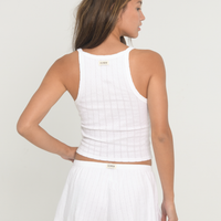 Pointelle Scoop Tank - White