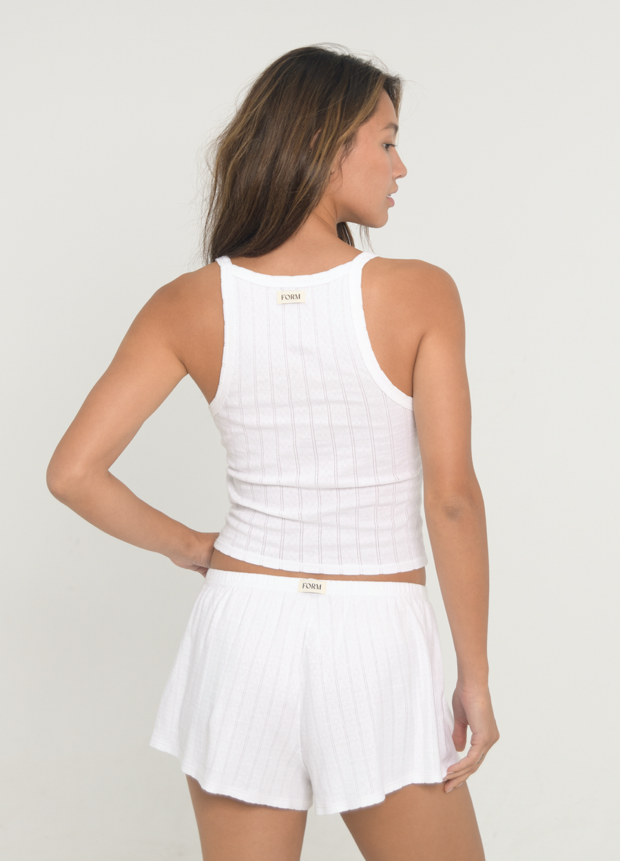 Pointelle Scoop Tank - White