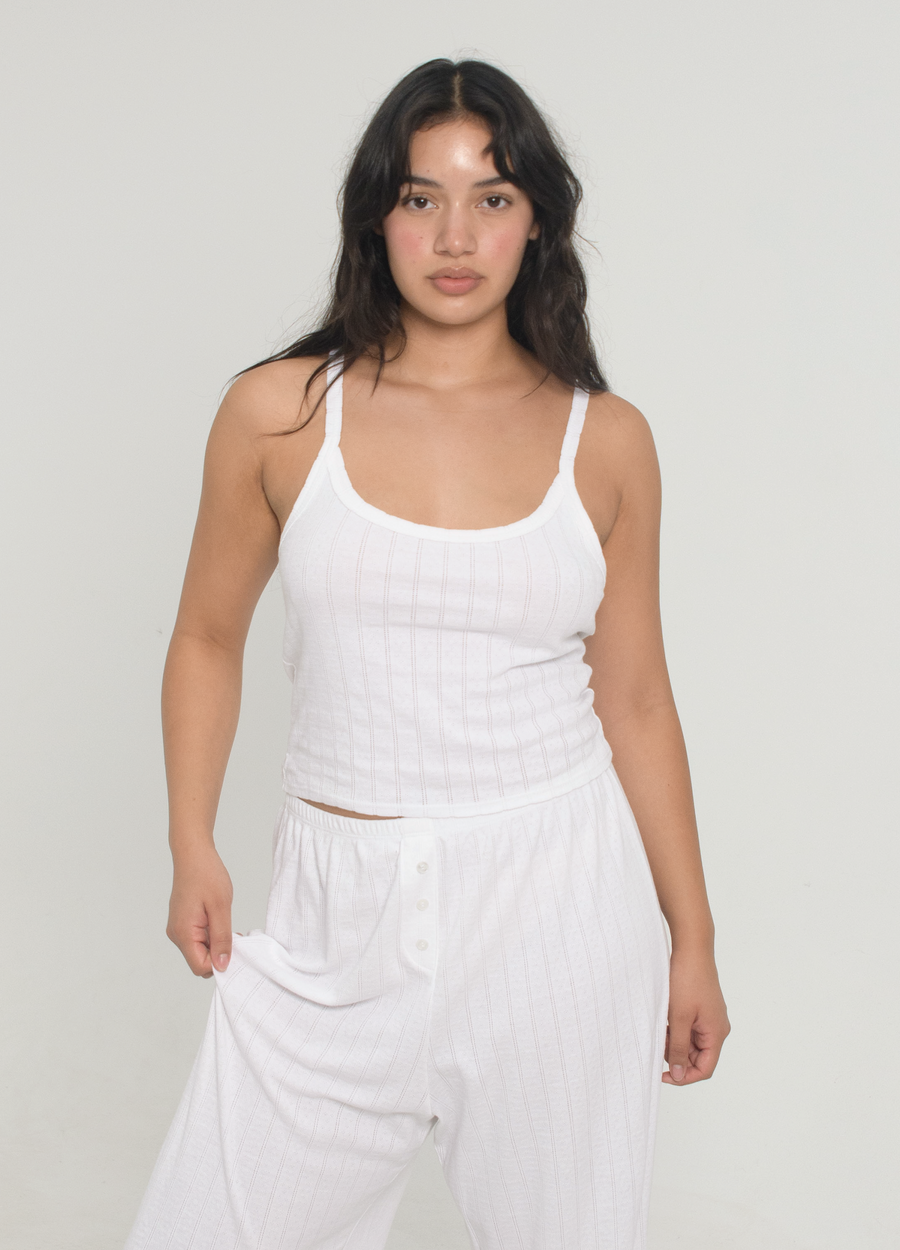 Pointelle Scoop Tank - White